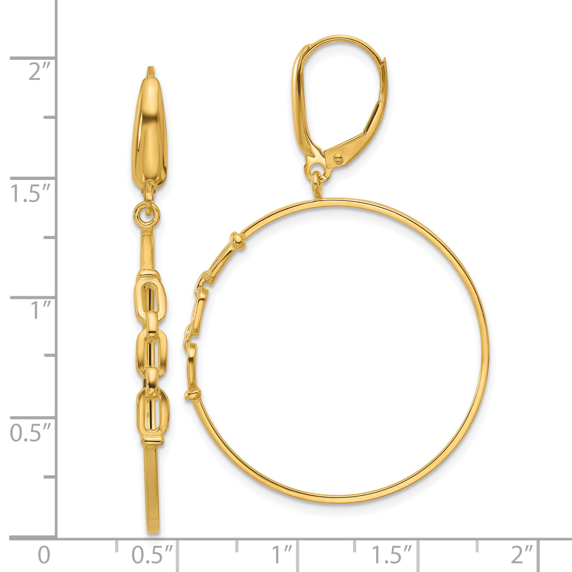14K Polished Link Design Leverback Hoop Earrings