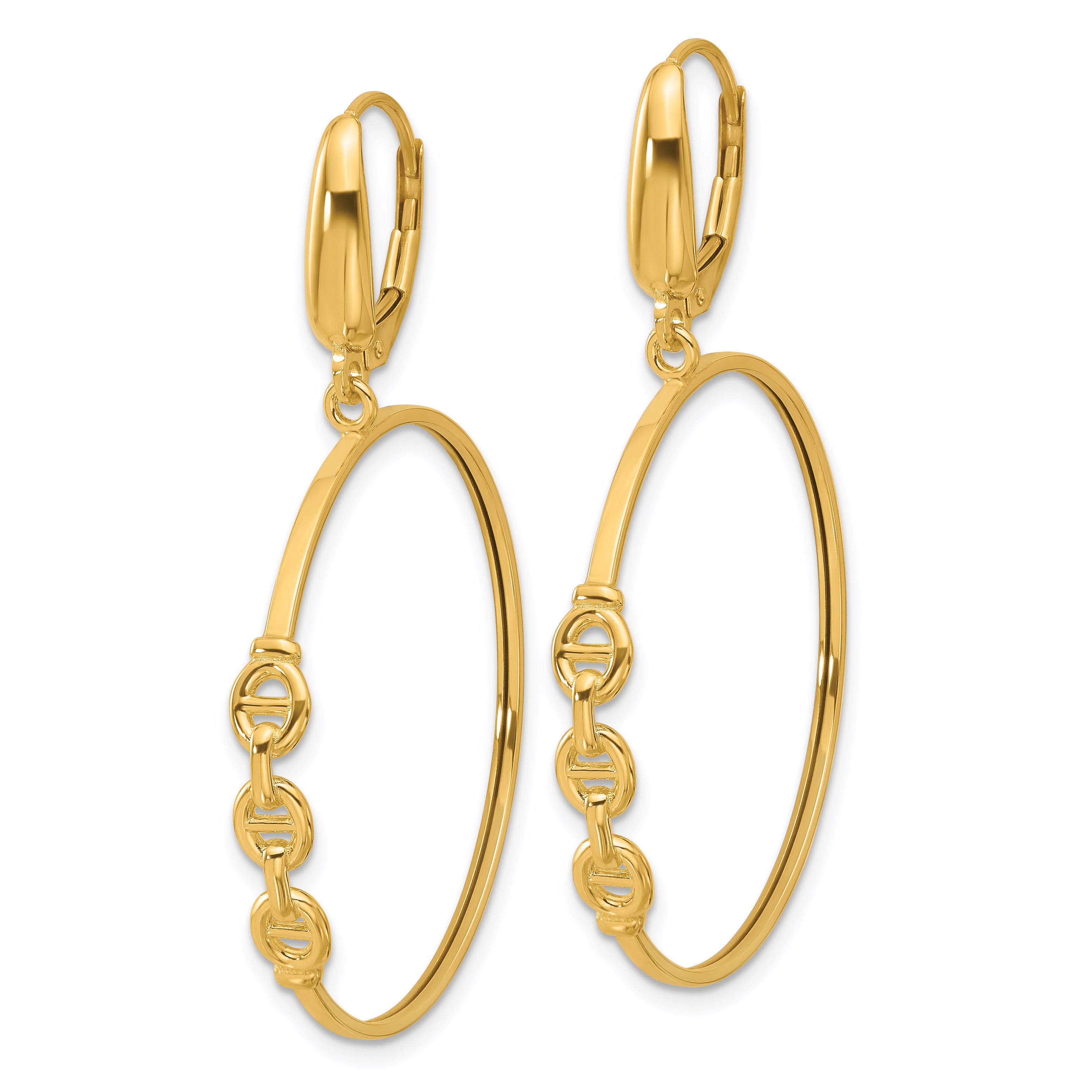 14K Polished Link Design Leverback Hoop Earrings Secondary image