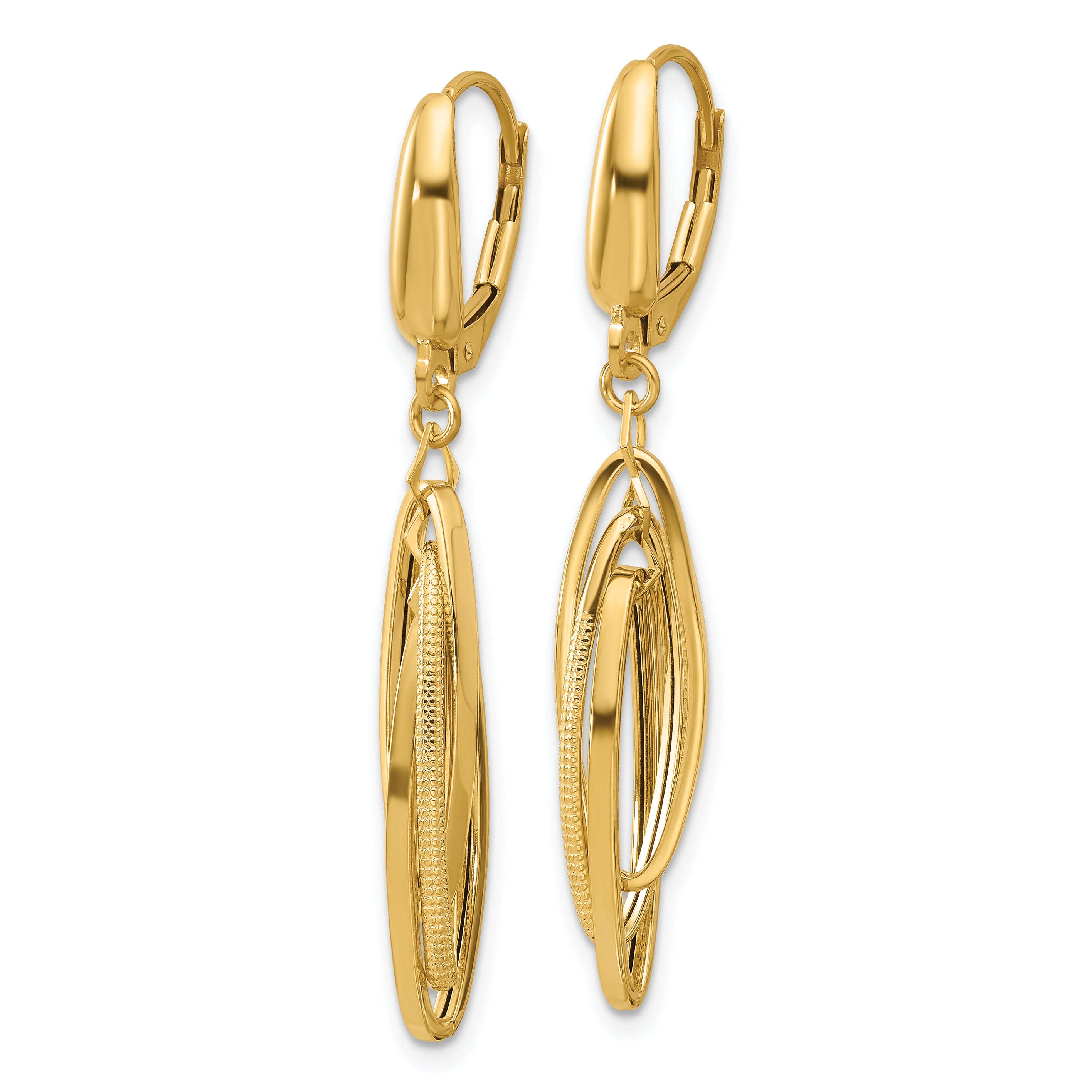 14K Polished/Textured Triple Oval Dangle Earrings