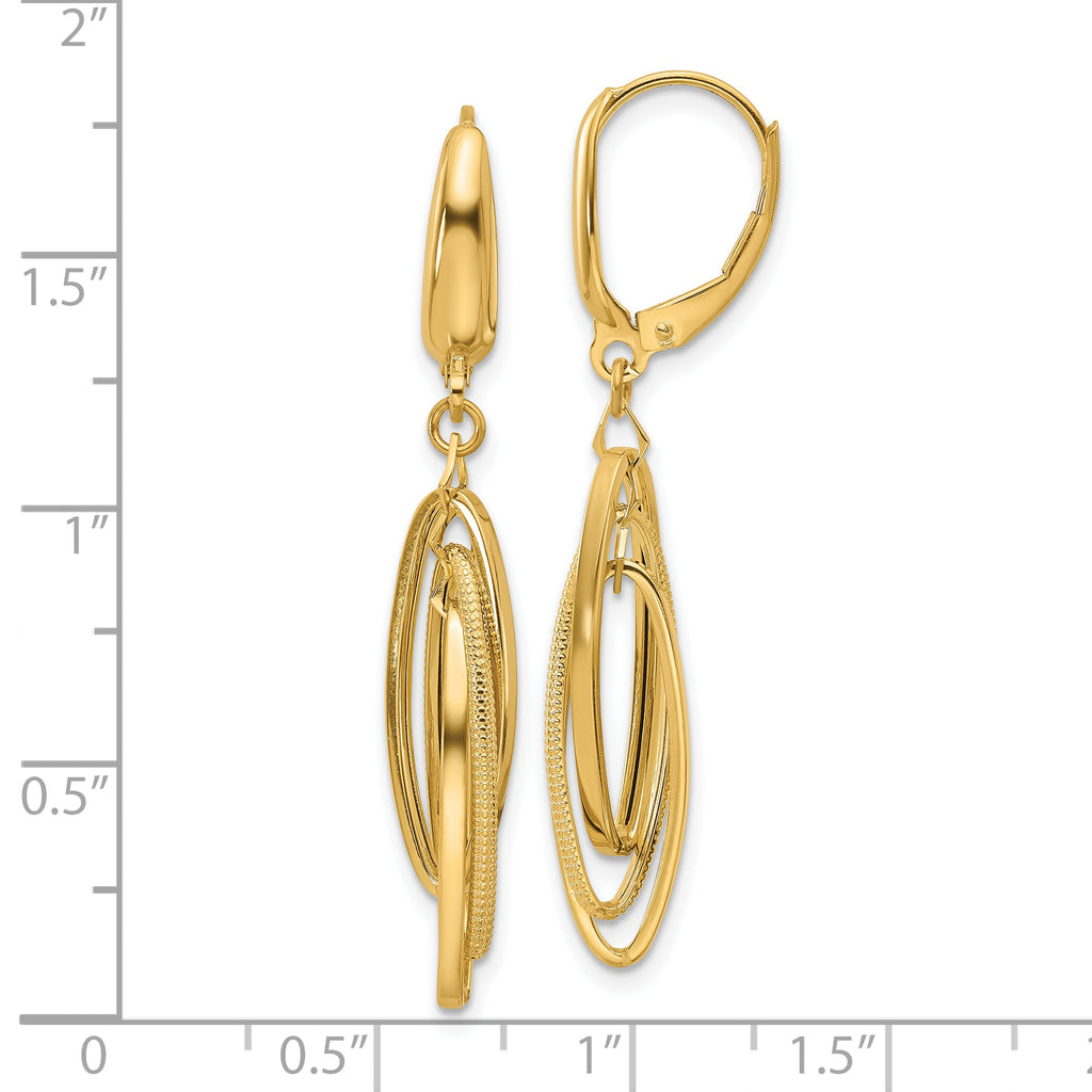 14K Polished/Textured Triple Oval Dangle Earrings