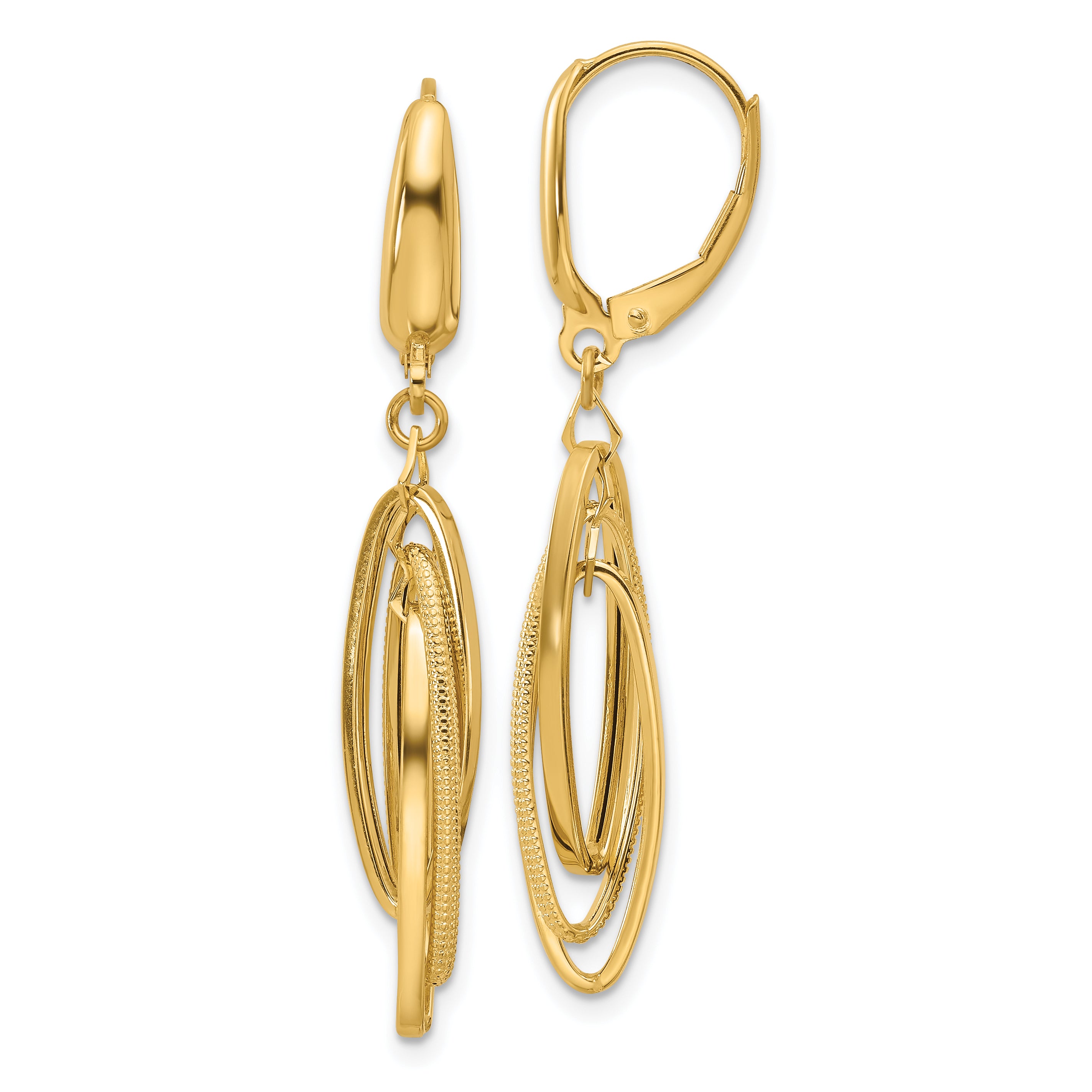 14K Polished/Textured Triple Oval Dangle Earrings Main image
