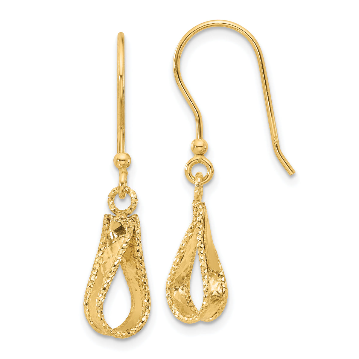 14K Polished and Diamond-cut Dangle Earrings