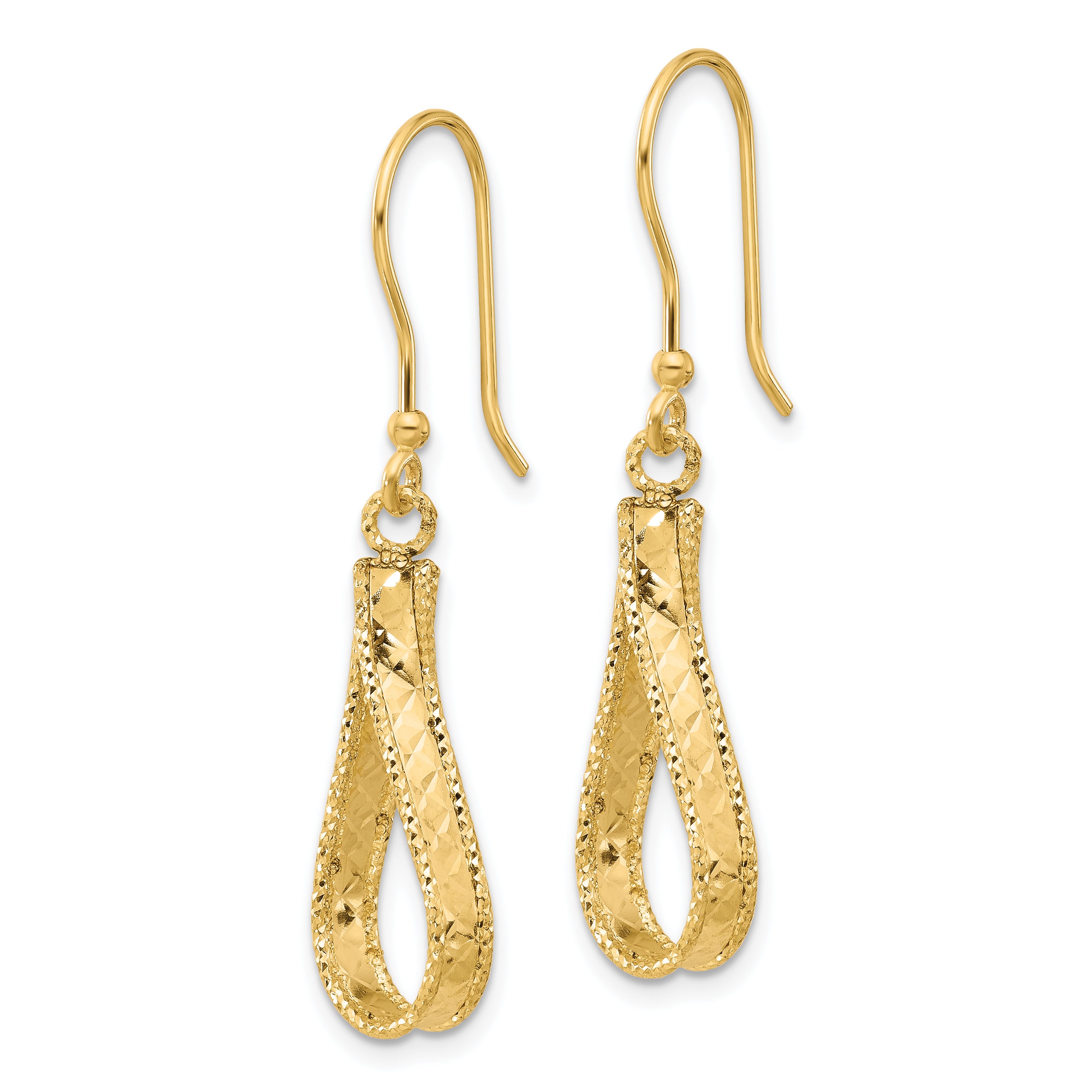 14K Polished and Diamond-cut Dangle Earrings