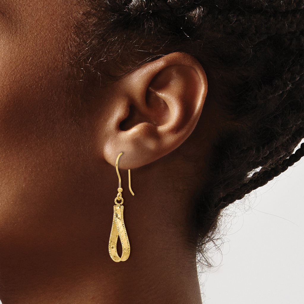 14K Polished and Diamond-cut Dangle Earrings
