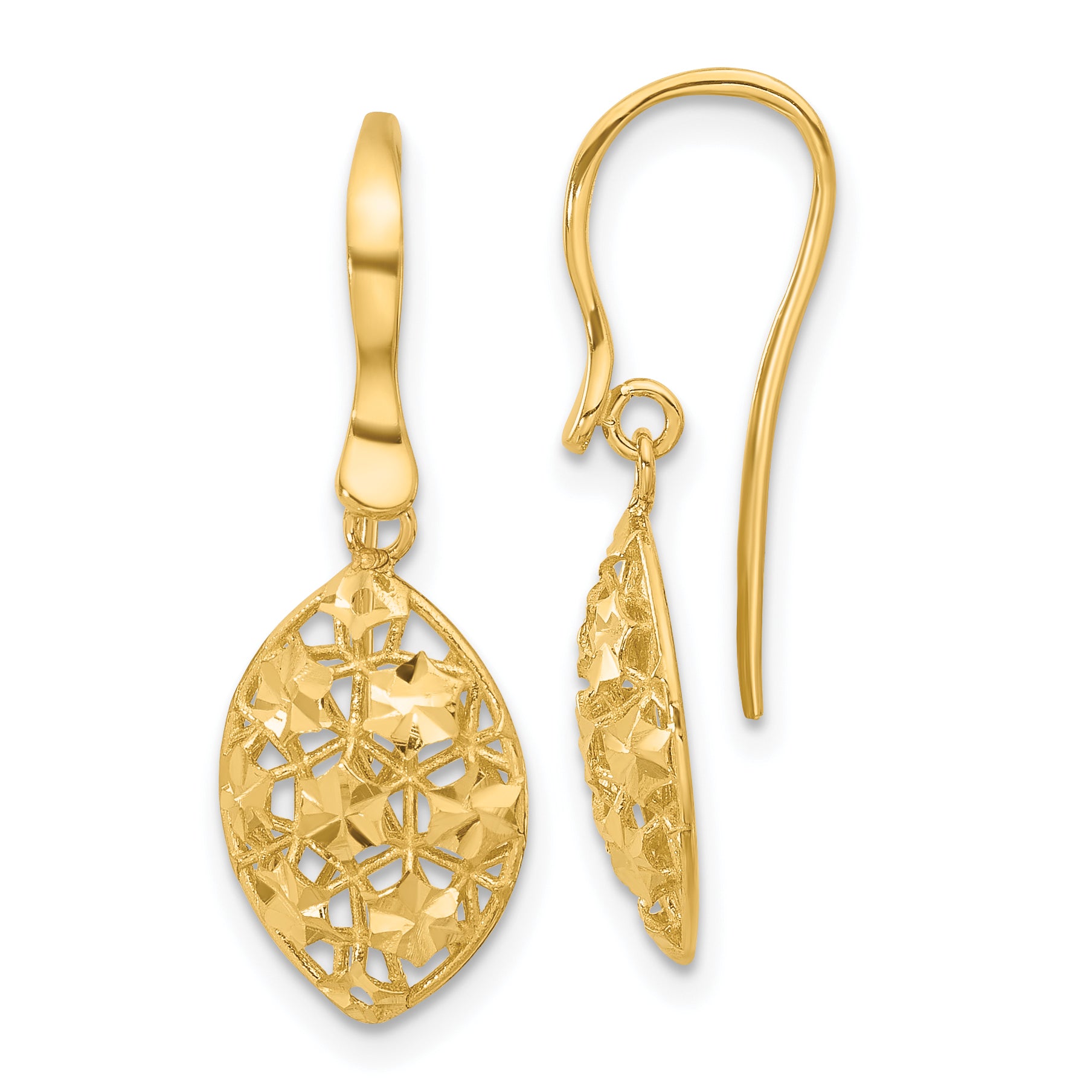 14k Polished D/C Shepherd Hook Dangle Earrings