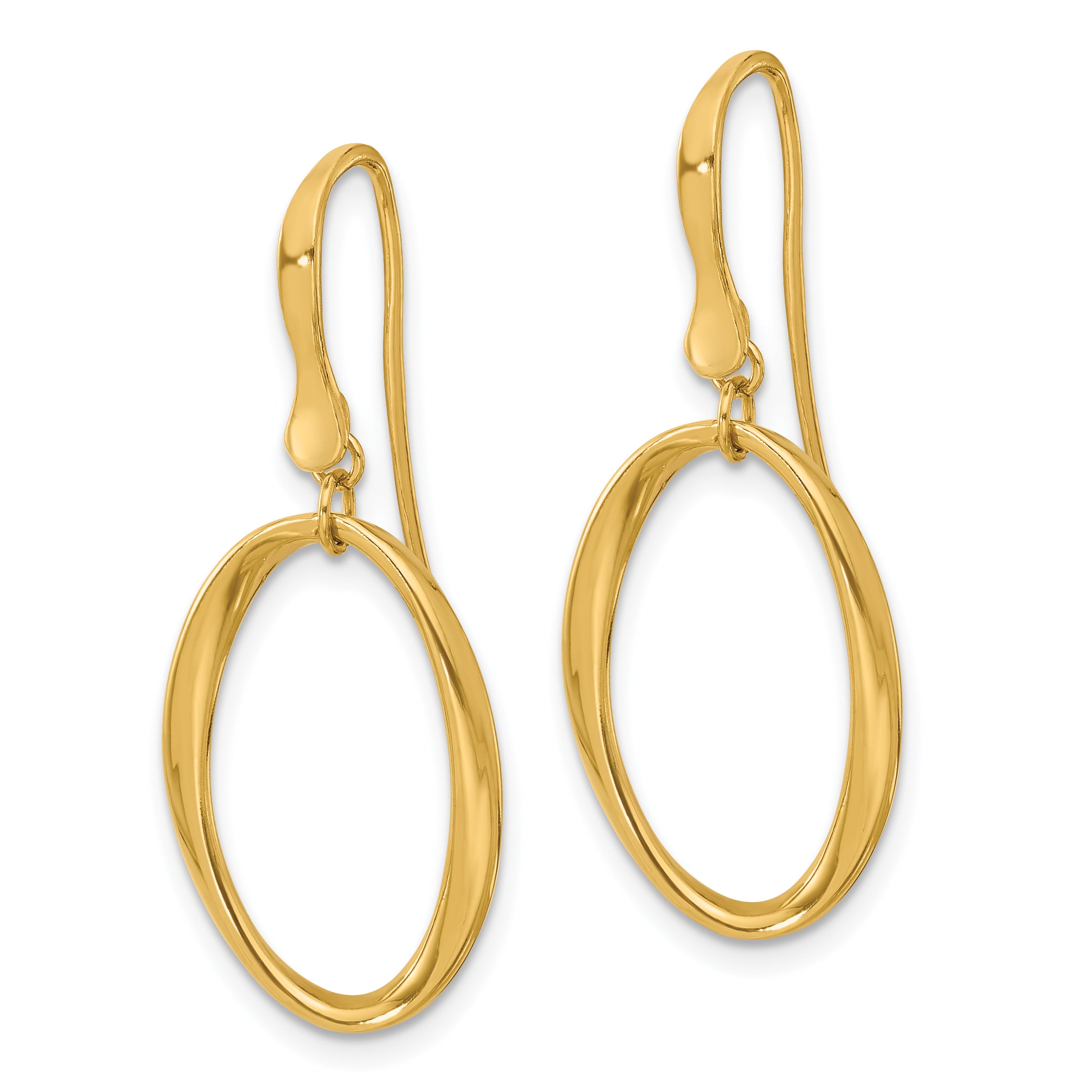 14k Polished Oval Shepherd Hook Dangle Earrings Secondary image