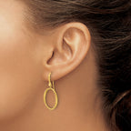 14k Polished Oval Shepherd Hook Dangle Earrings