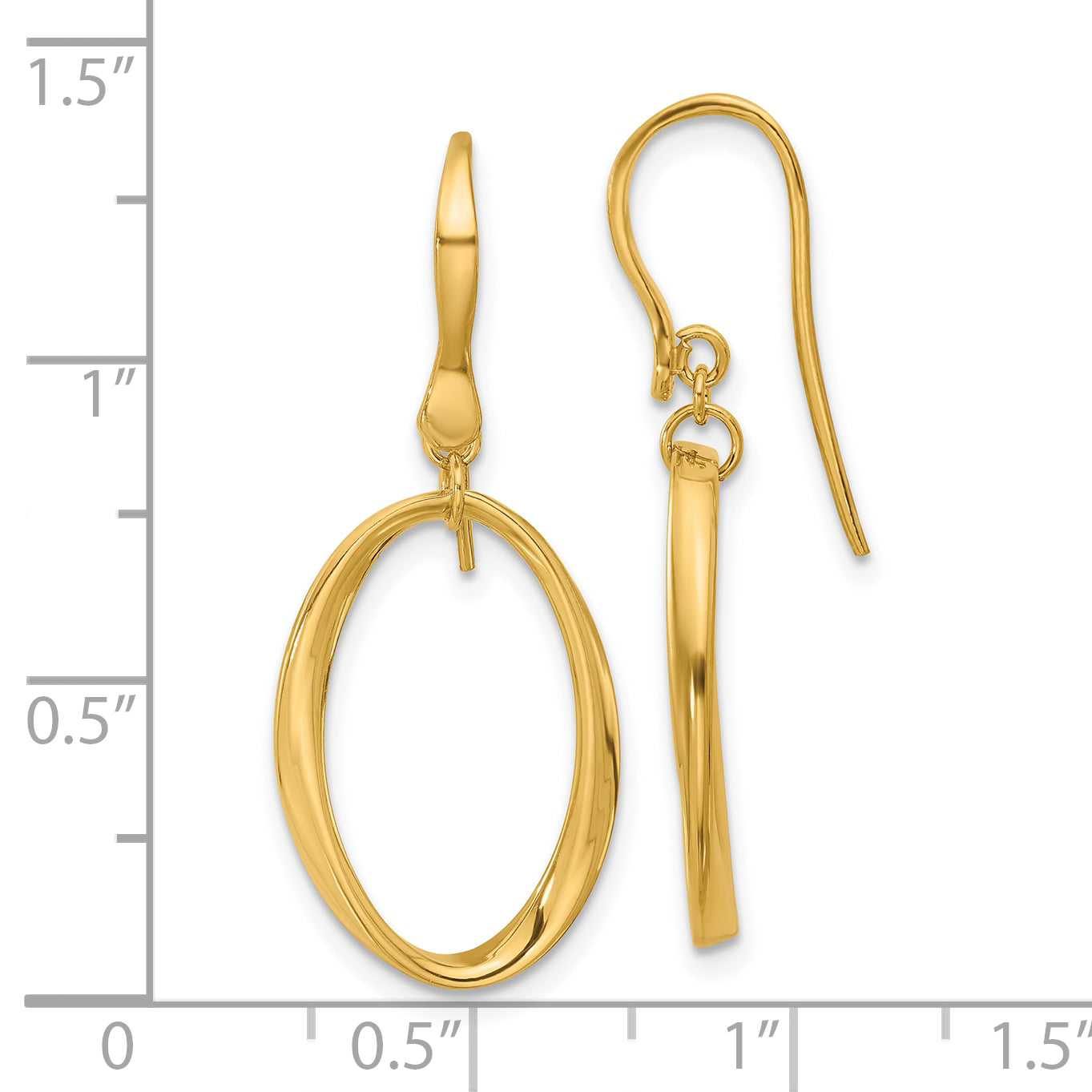 14k Polished Oval Shepherd Hook Dangle Earrings