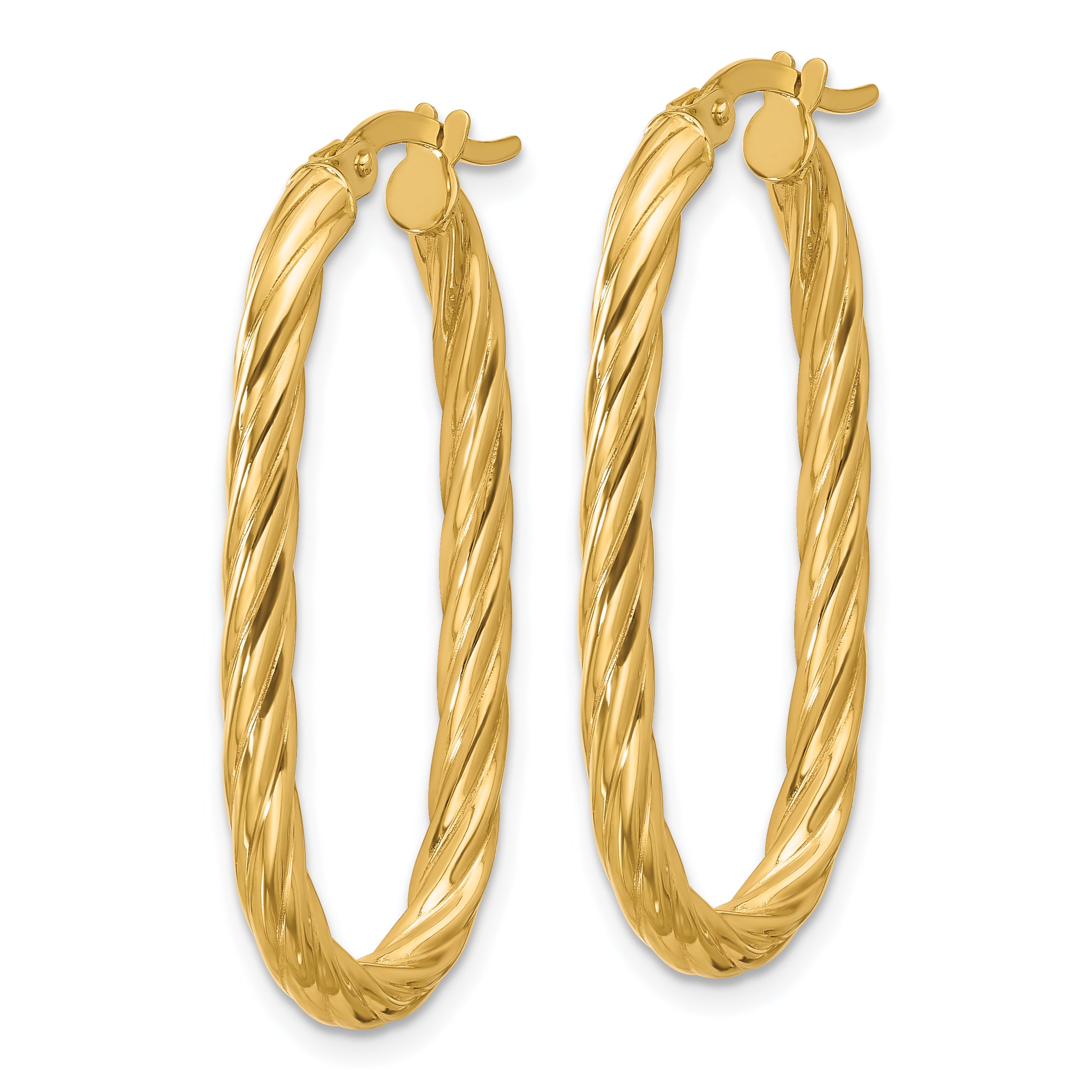 14K Polished Twisted Oval Hoop Earrings