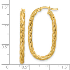 14K Polished Twisted Oval Hoop Earrings