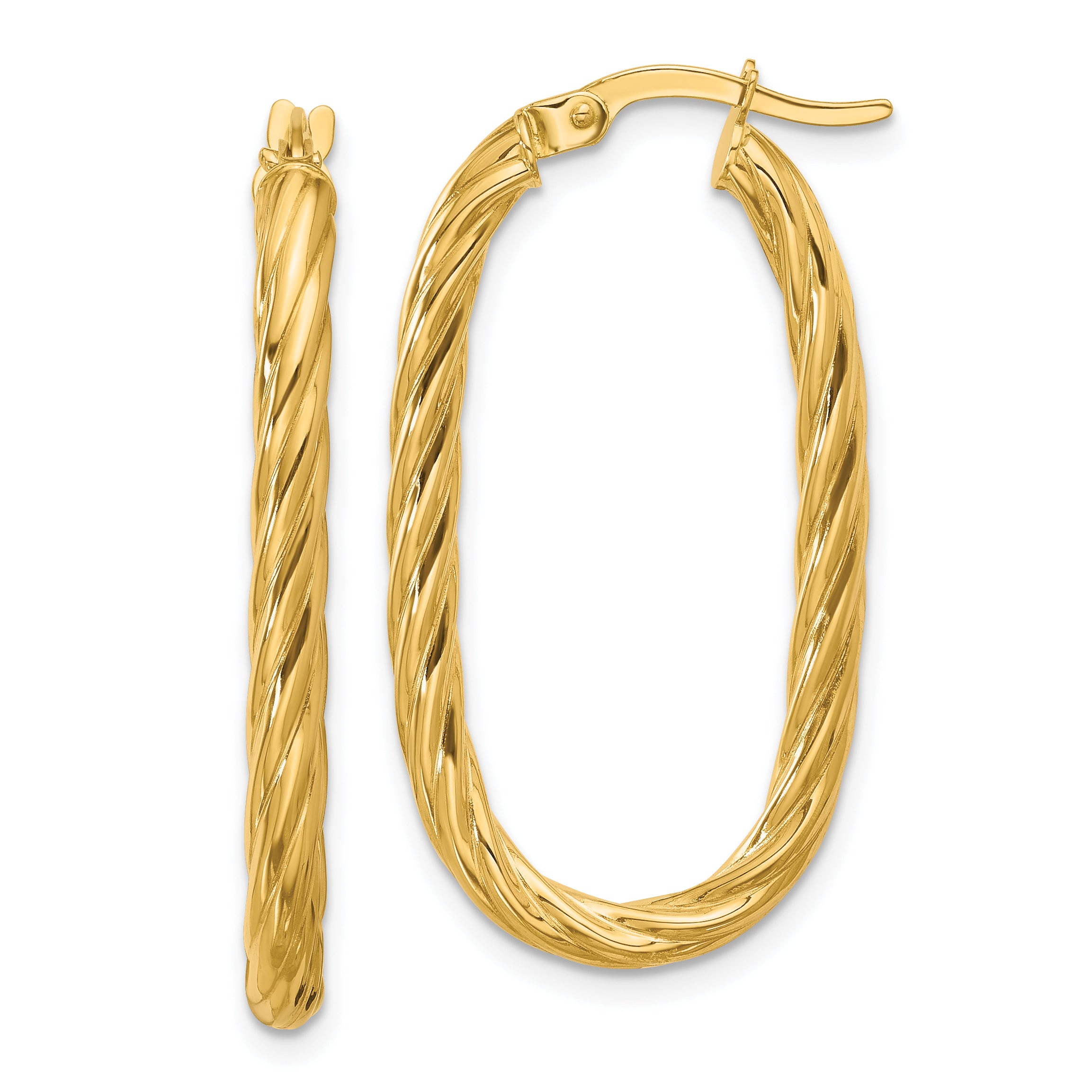 14K Polished Twisted Oval Hoop Earrings
