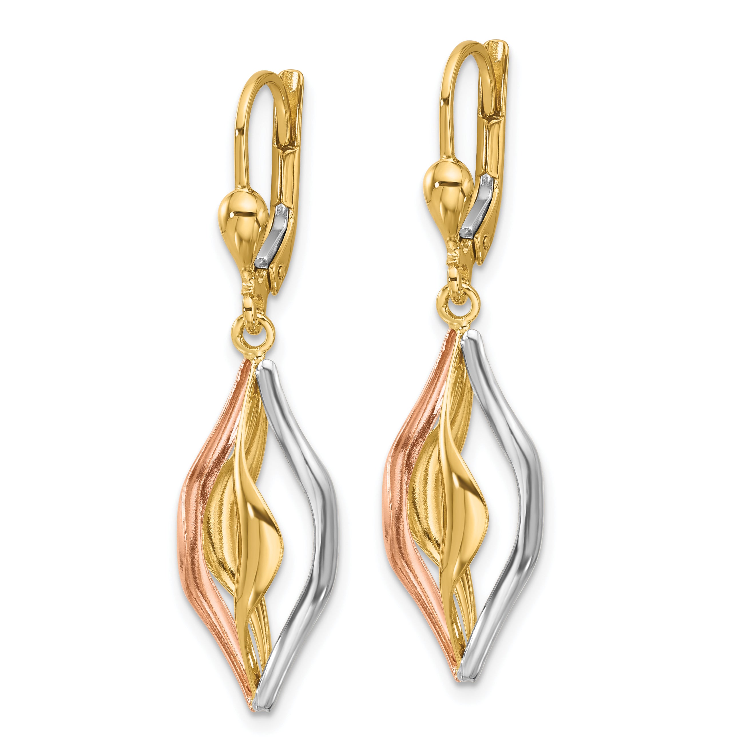 14K Tri-Color Polished Dangle Leverback Earrings Secondary image