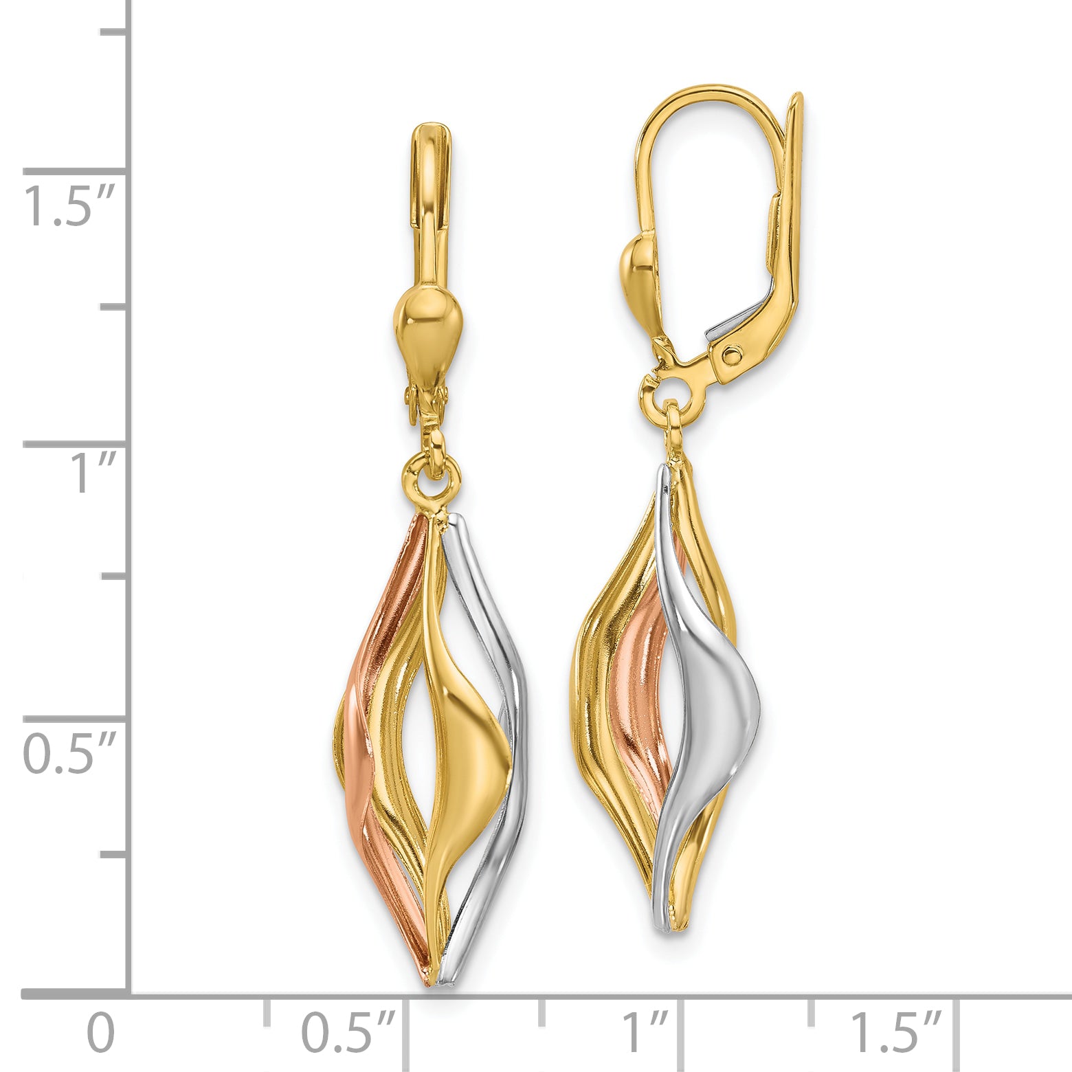 14K Tri-Color Polished Dangle Leverback Earrings