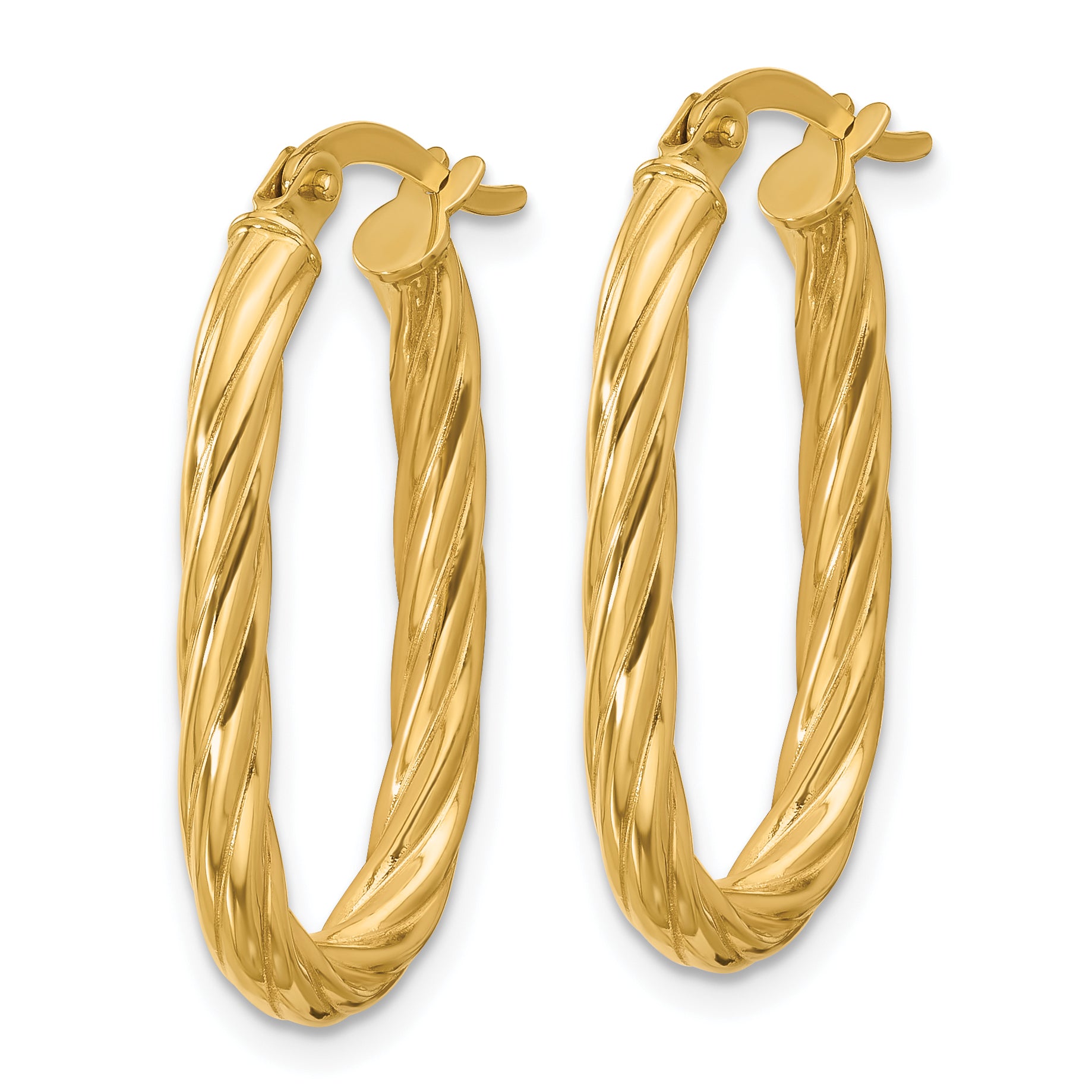 14K Polished Twisted Oval Hoop Earrings Secondary image