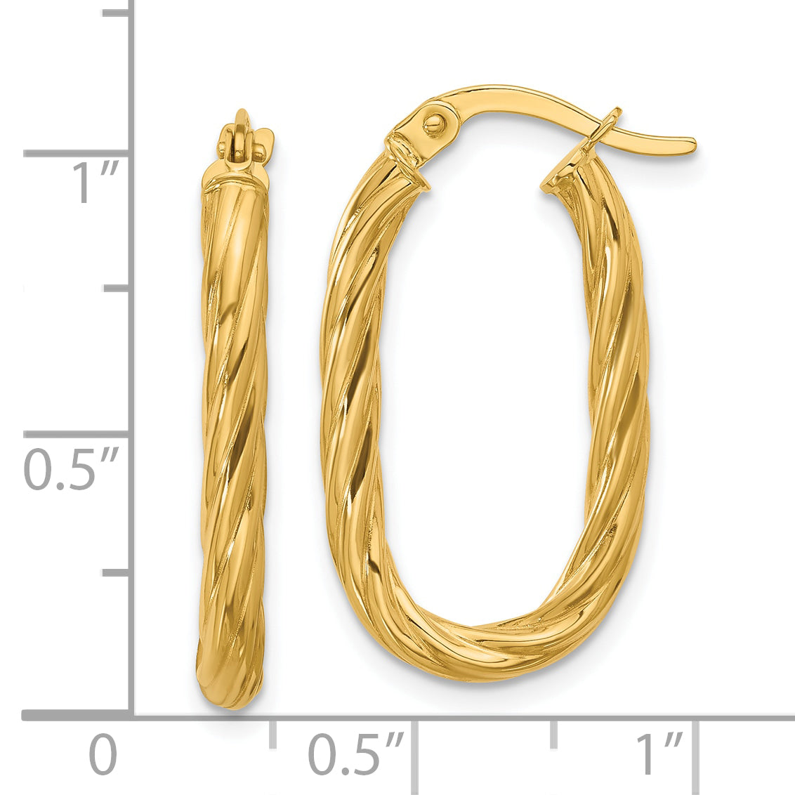 14K Polished Twisted Oval Hoop Earrings