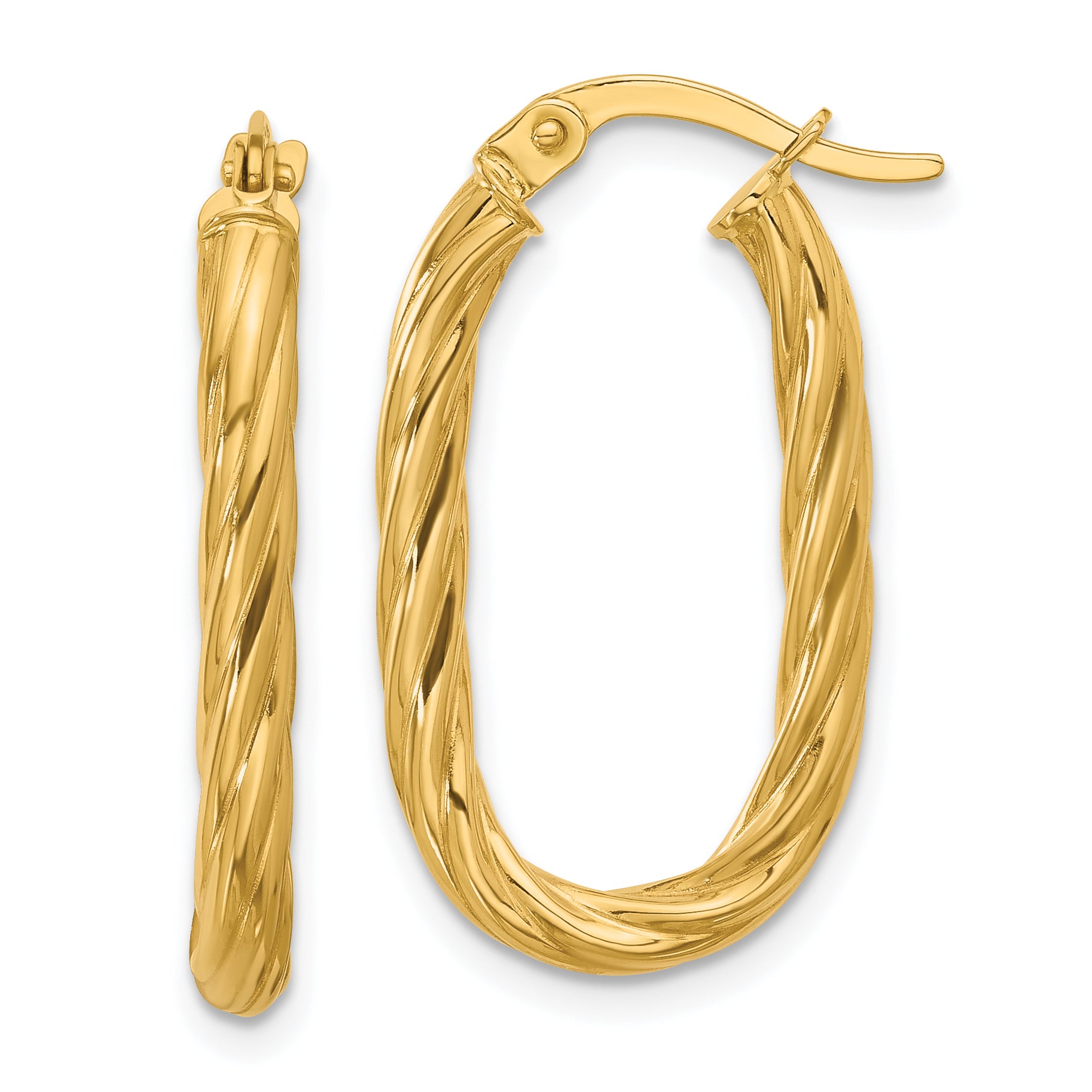 14K Polished Twisted Oval Hoop Earrings
