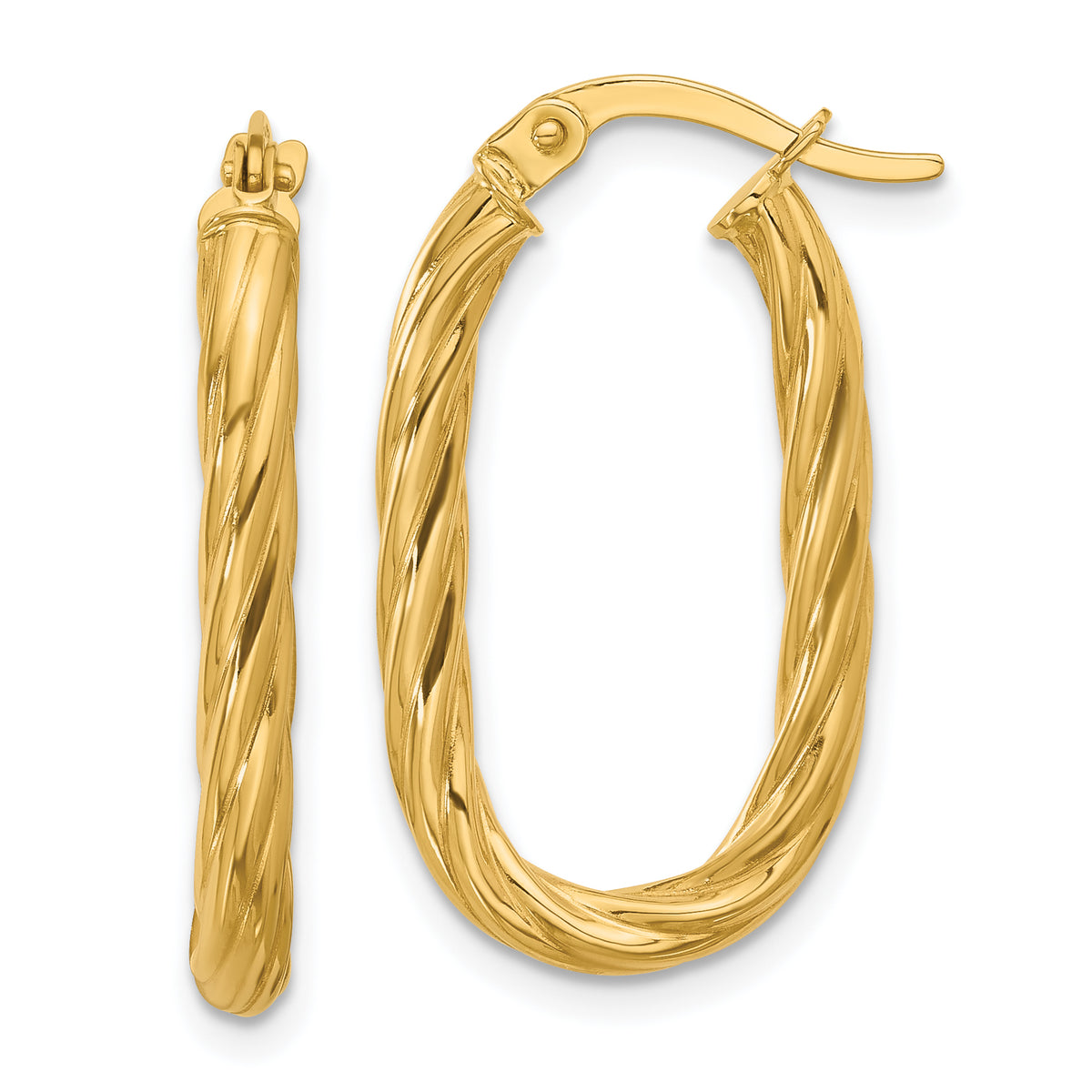 14K Polished Twisted Oval Hoop Earrings