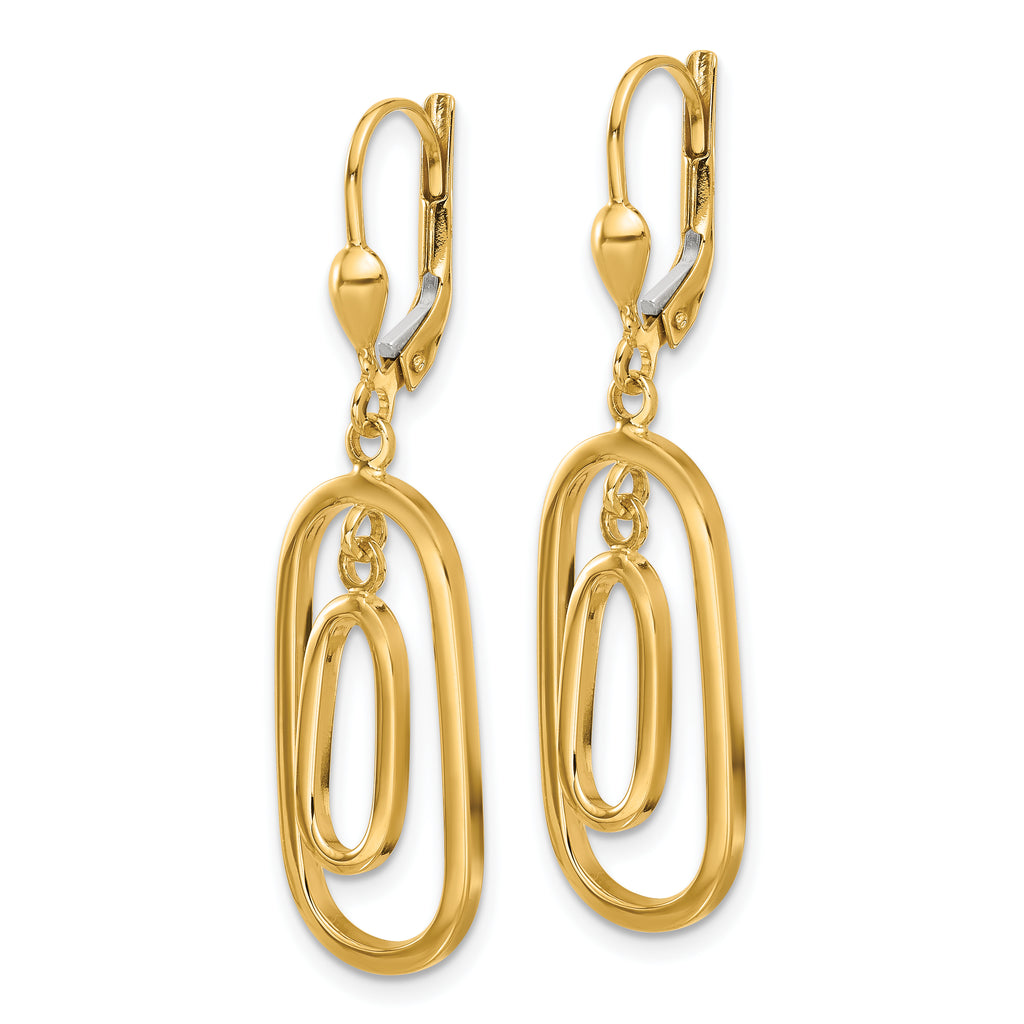 14K Polished Ovals Dangle Leverback Earrings