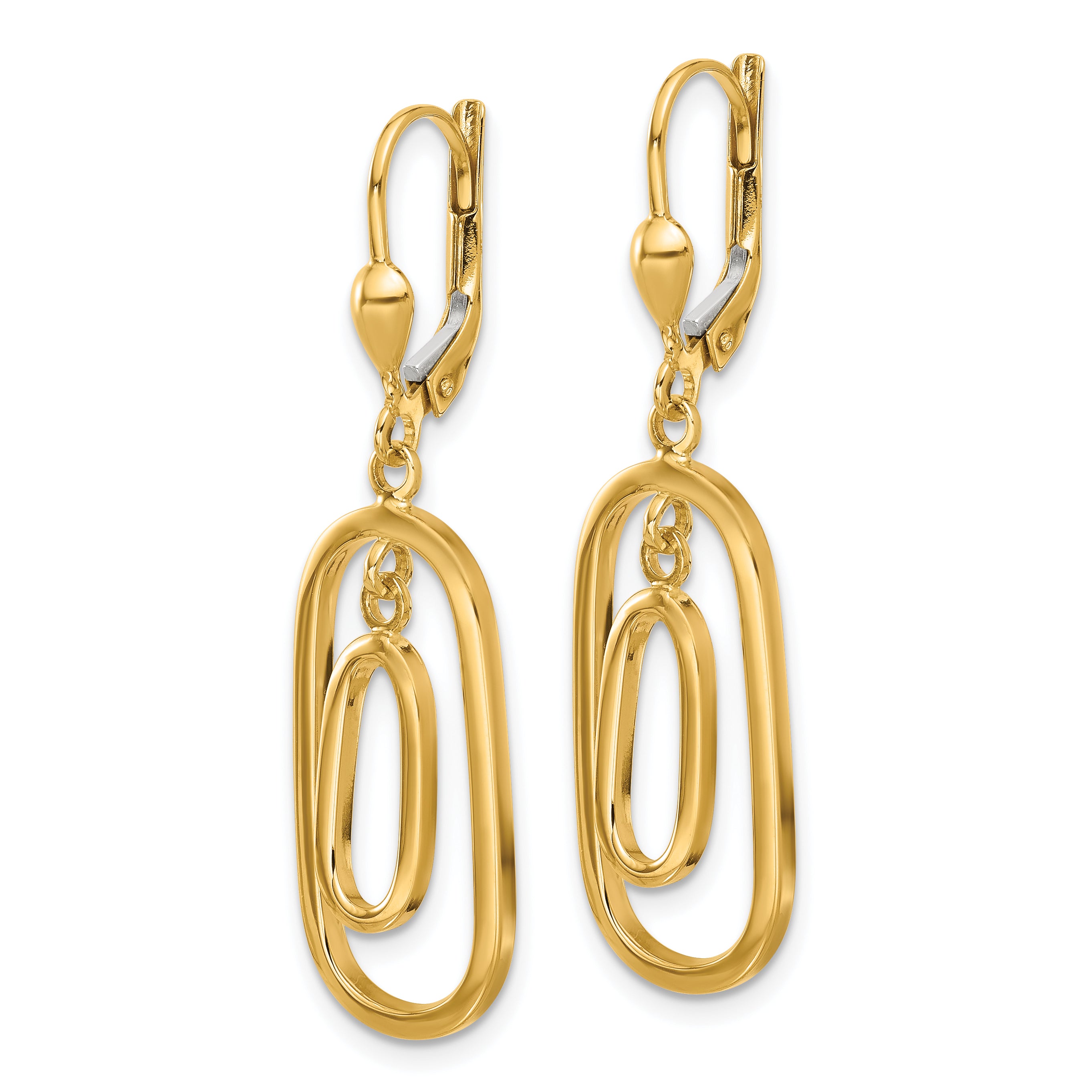 14K Polished Ovals Dangle Leverback Earrings