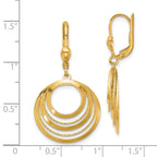 14K Polished and Diamond-cut Circles Dangle Leverback Earrings