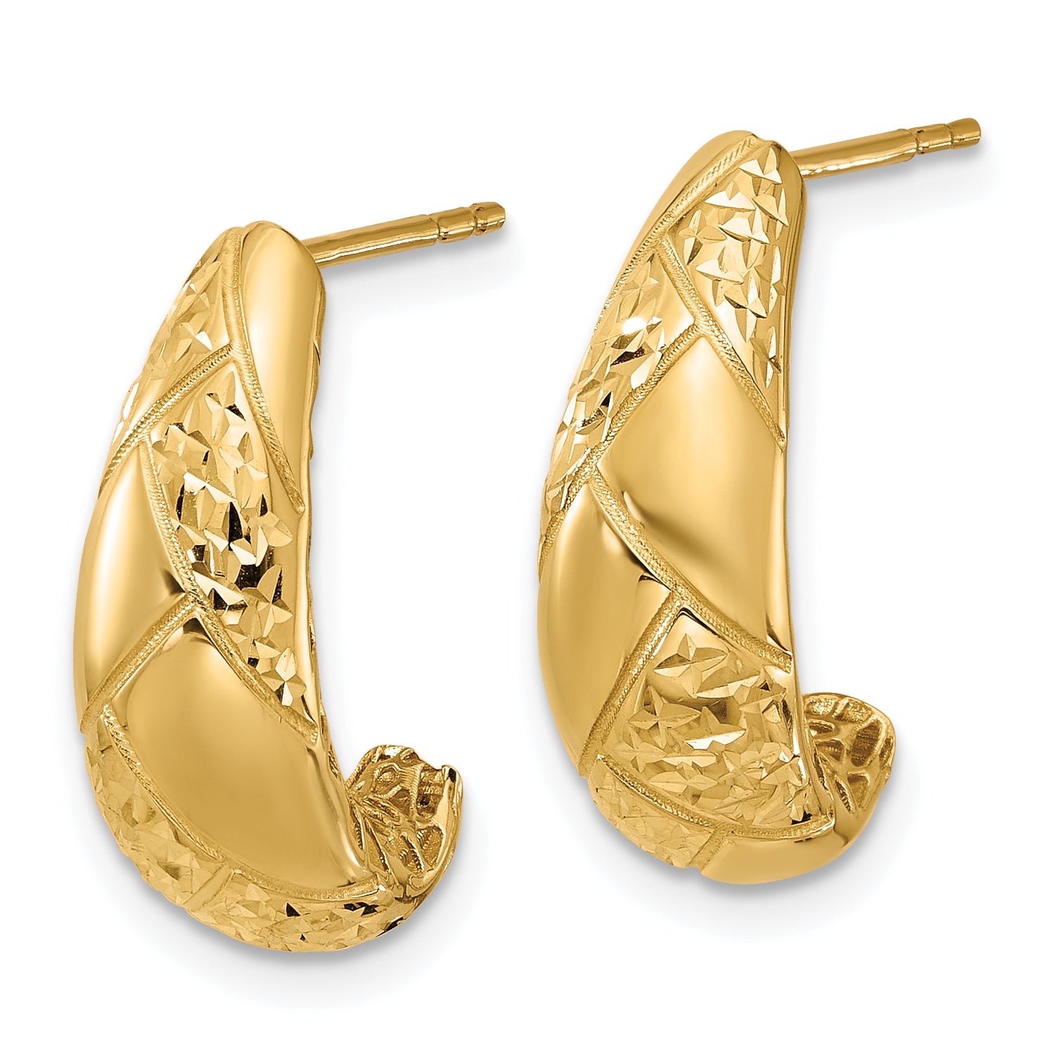14K Polished and Diamond-cut J-Hoop Earrings Secondary image