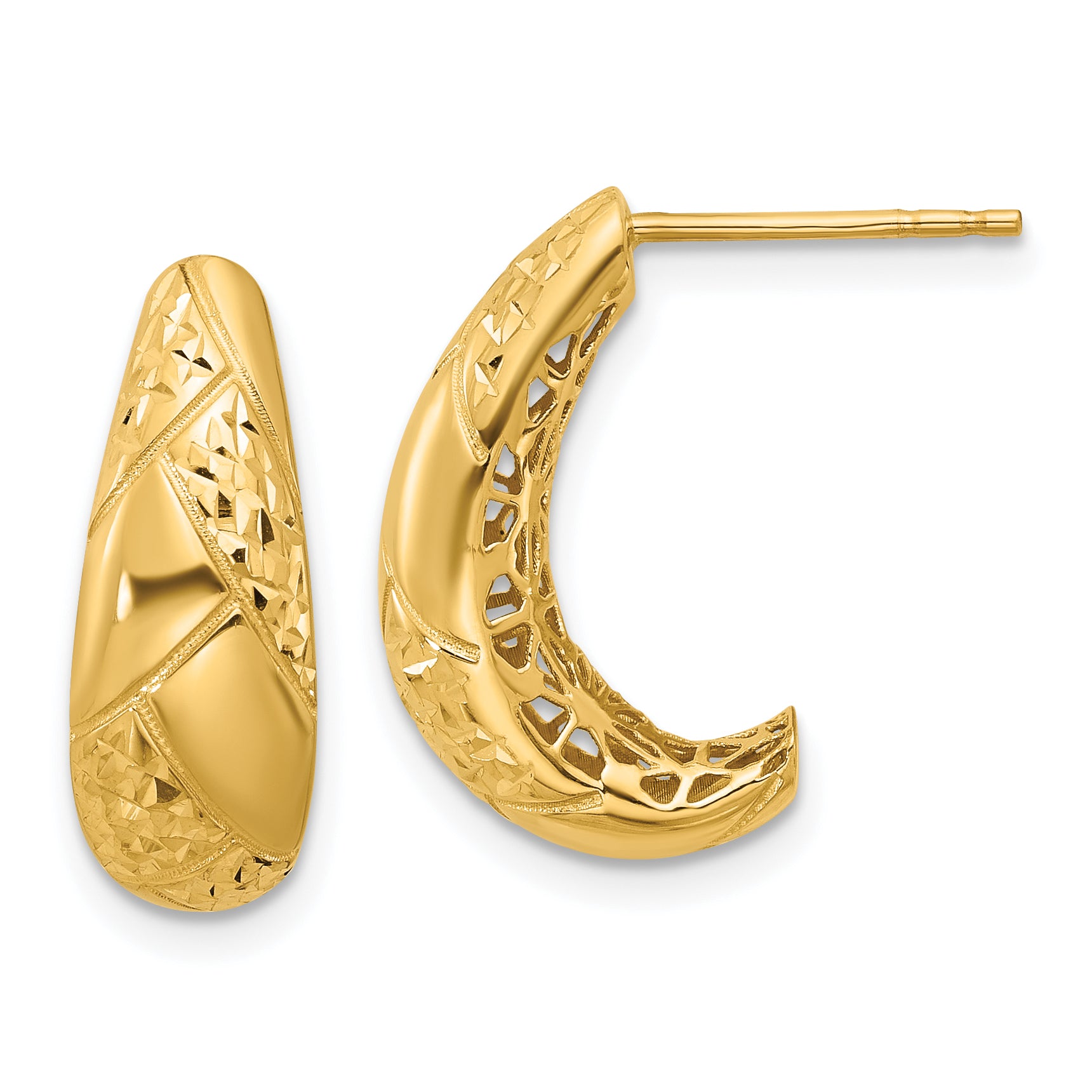 14K Polished and Diamond-cut J-Hoop Earrings Main image