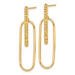 14K Polished and Diamond-cut Oval Dangle Post Earrings