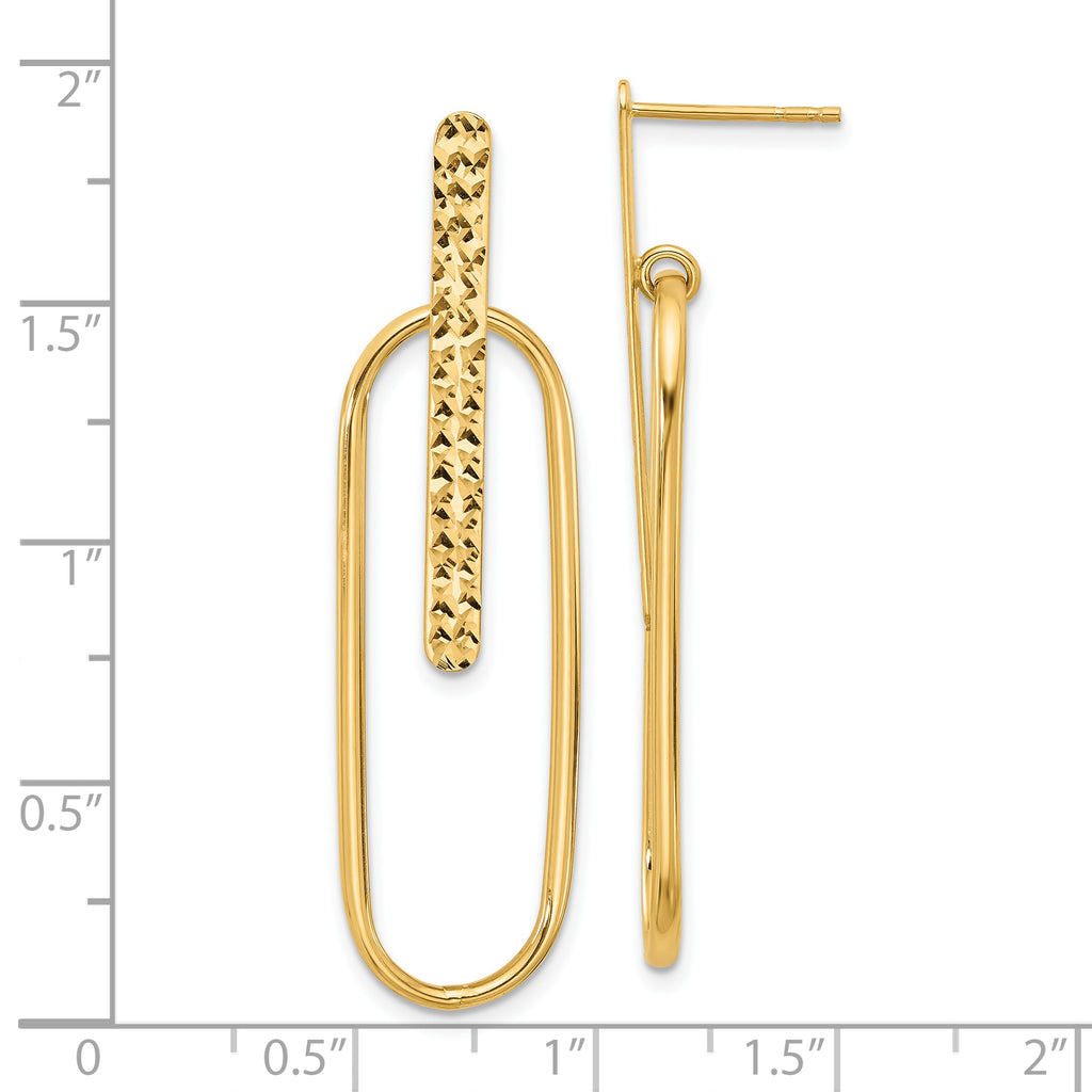 14K Polished and Diamond-cut Oval Dangle Post Earrings