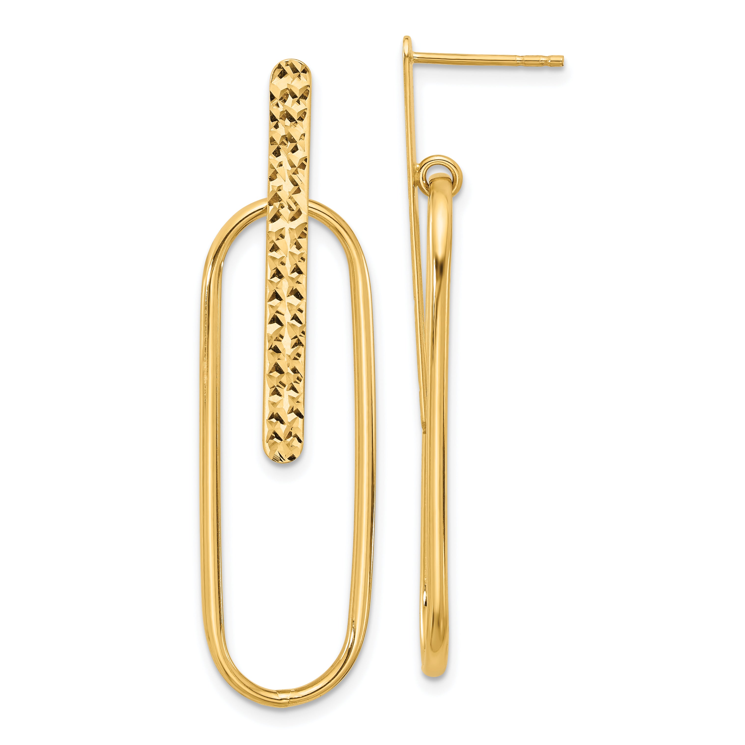 14K Polished and Diamond-cut Oval Dangle Post Earrings Main image
