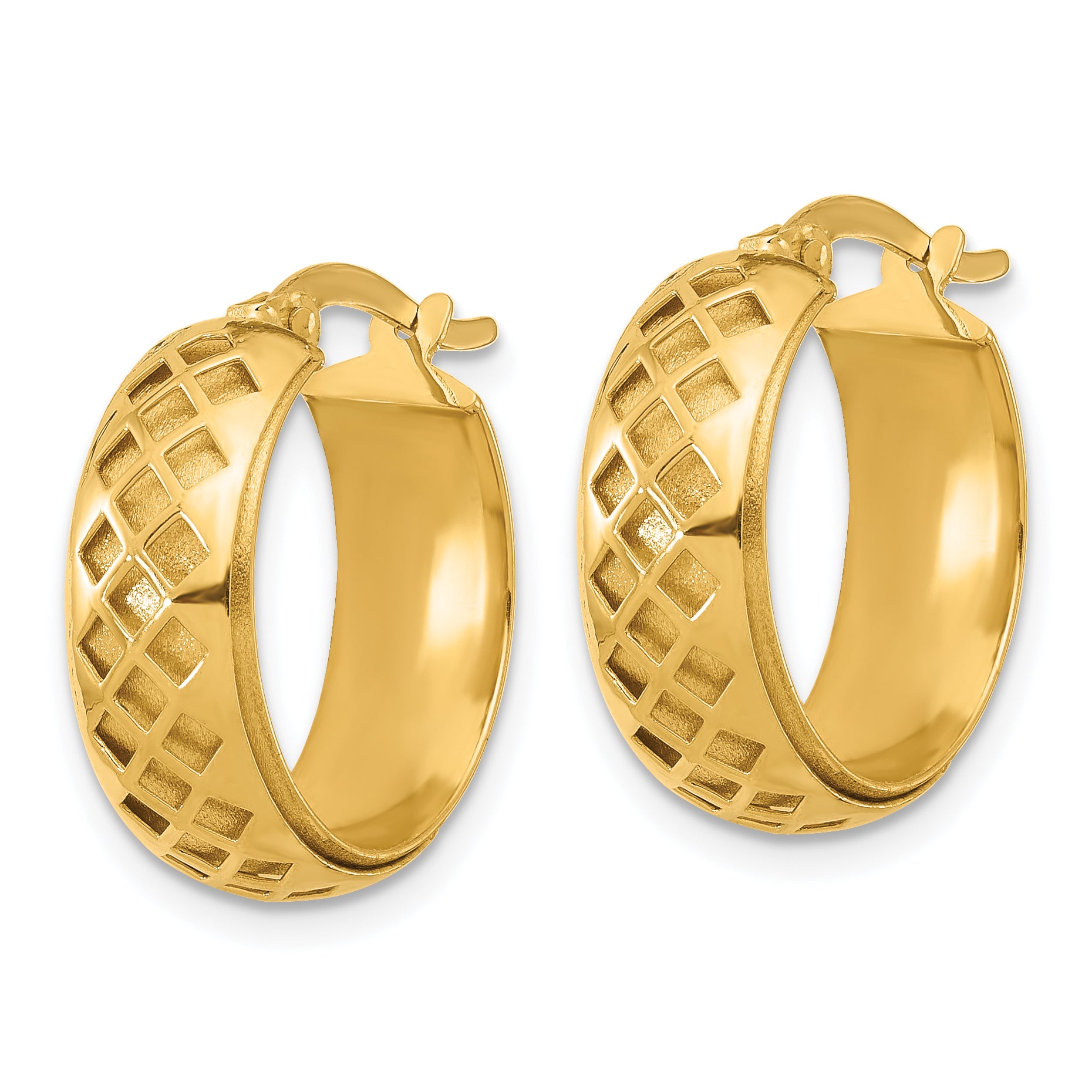 14K Polished and Brushed Fancy Hoop Earrings Secondary image