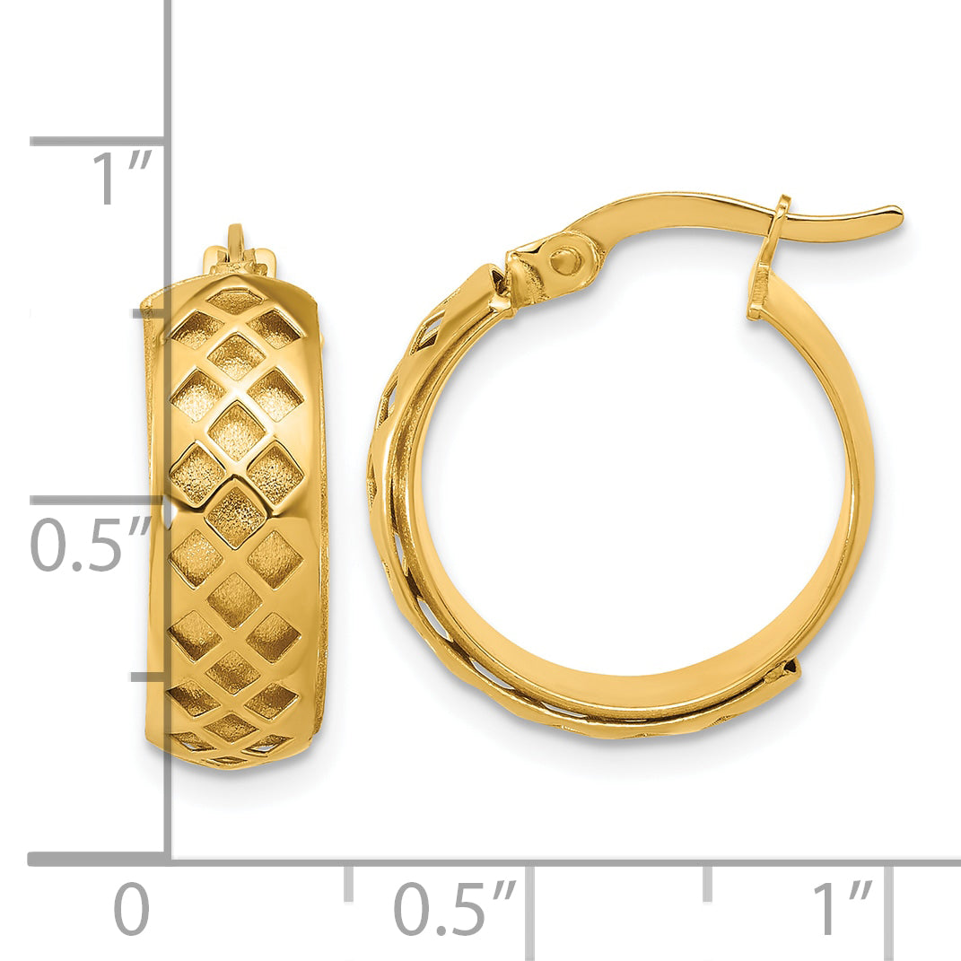 14K Polished and Brushed Fancy Hoop Earrings
