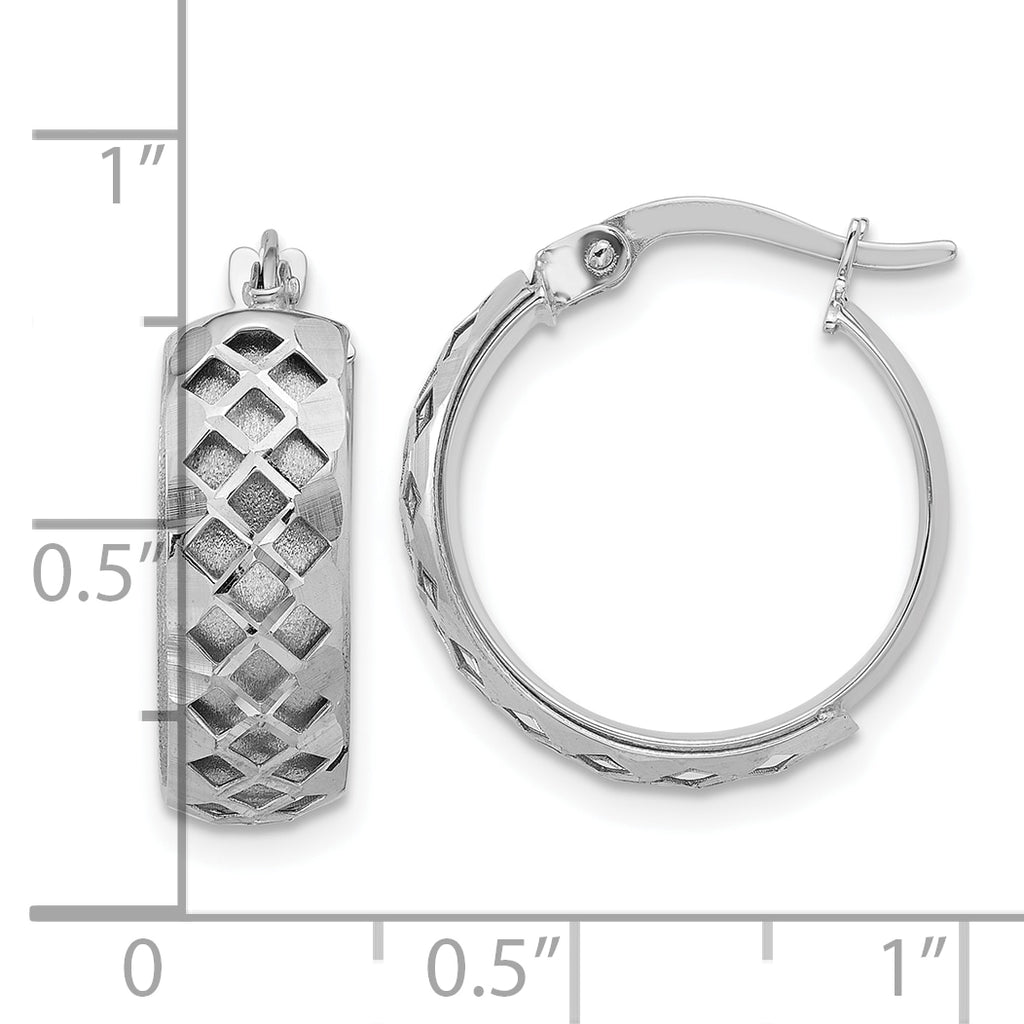 14K White Gold Polished and Brushed Fancy Hoop Earrings