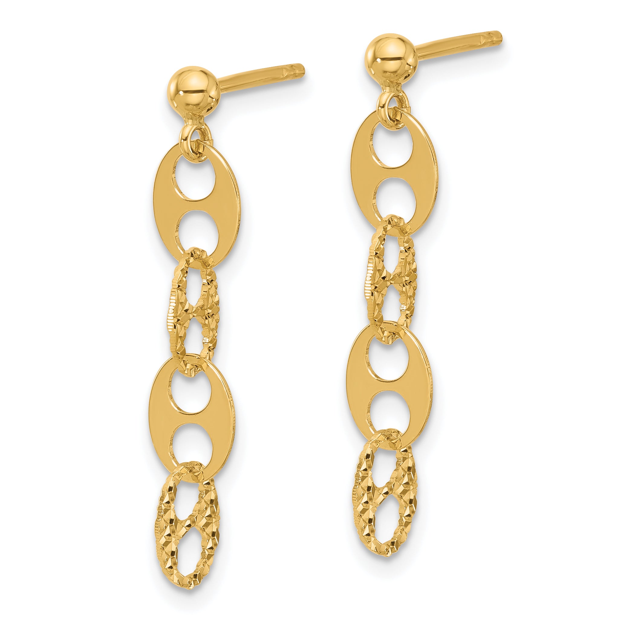 14K Polished and Textured Fancy Link Dangle Earrings