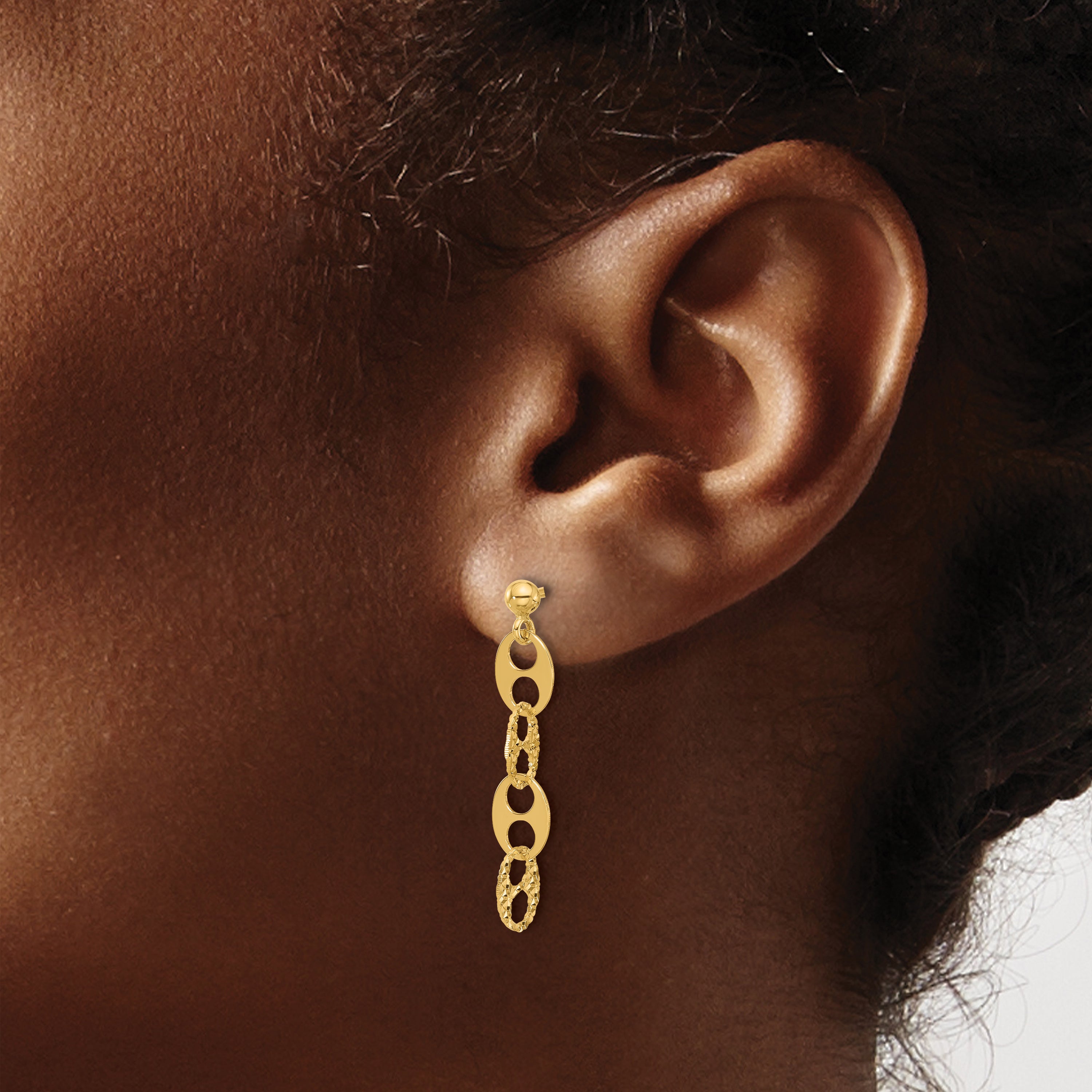 14K Polished and Textured Fancy Link Dangle Earrings