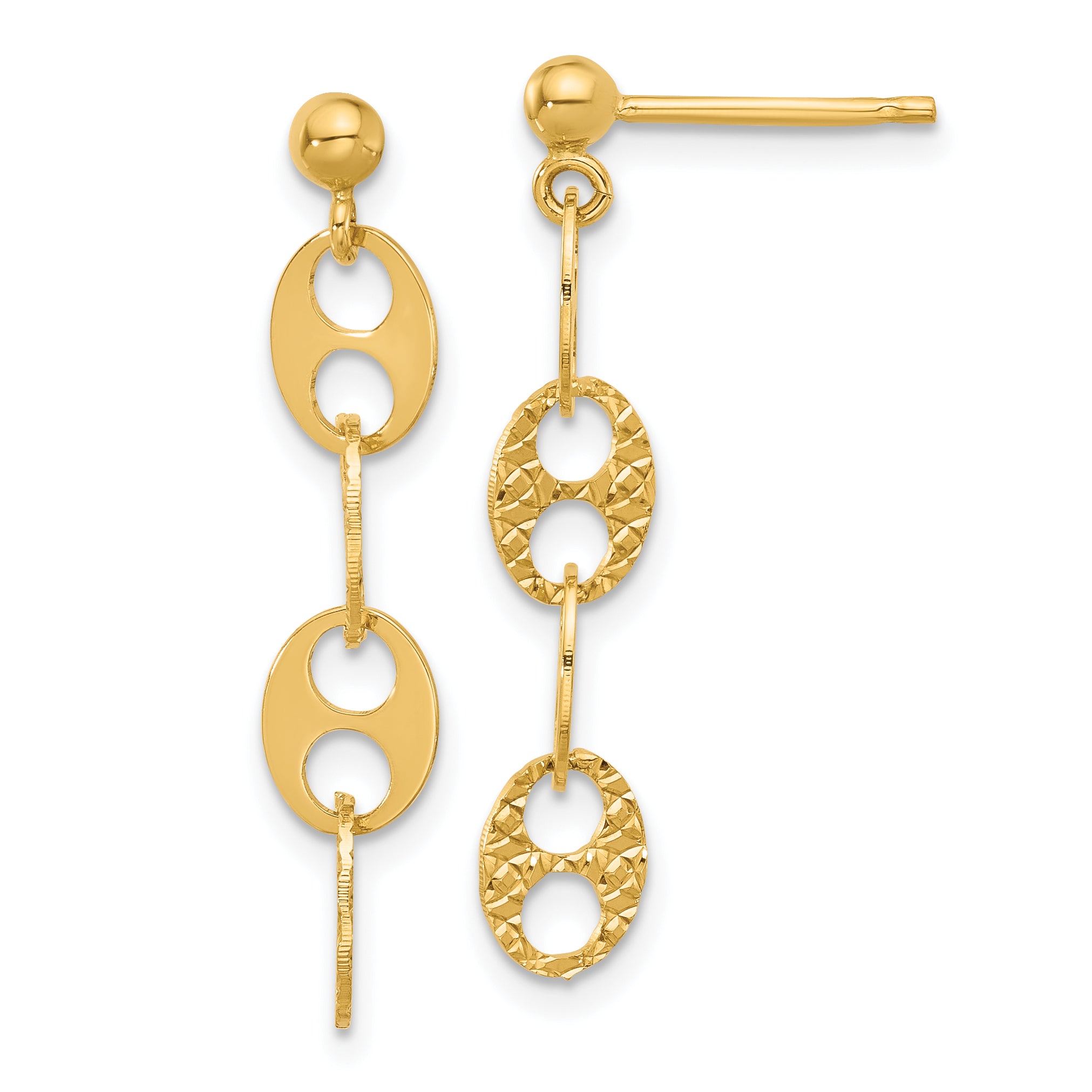 14K Polished and Textured Fancy Link Dangle Earrings Main image