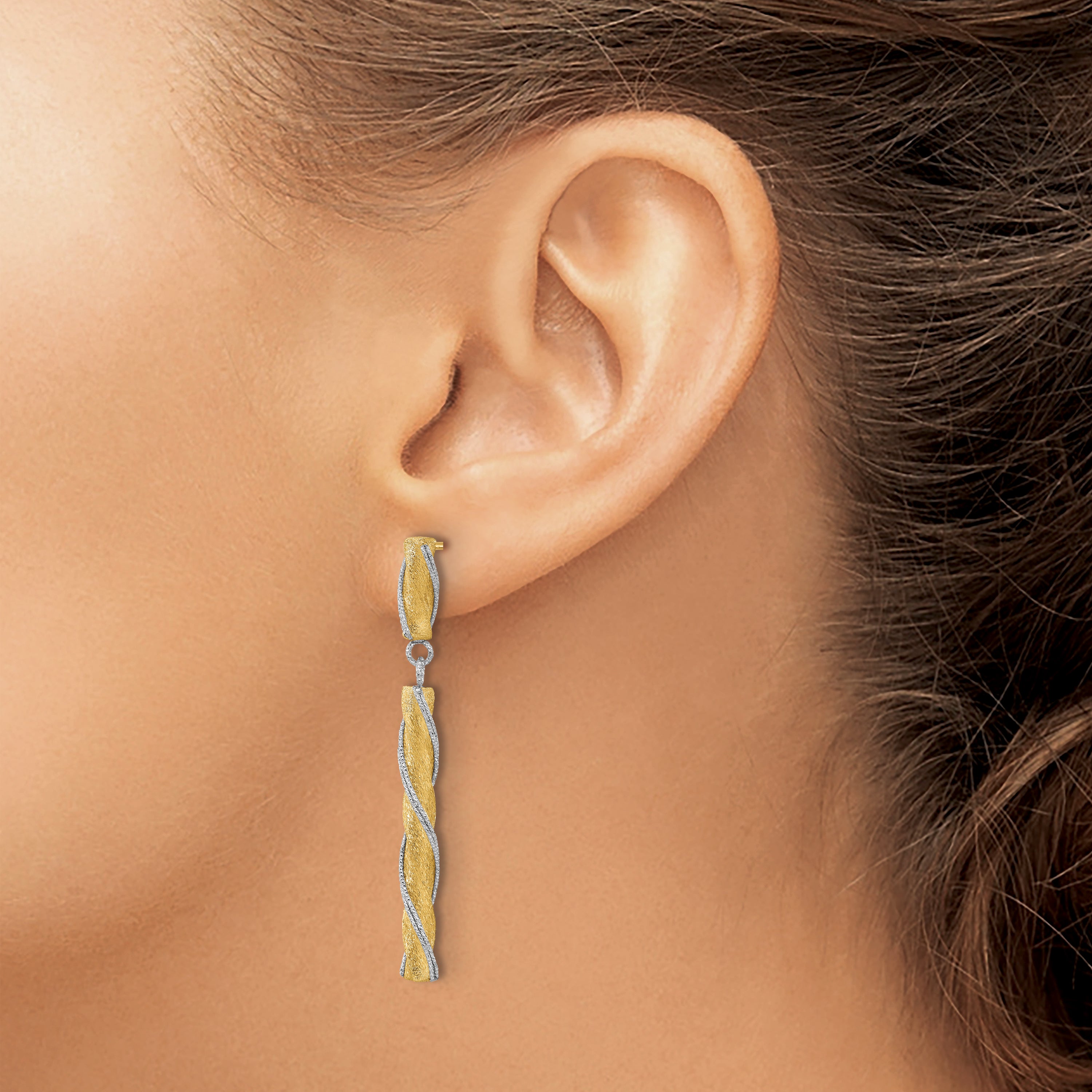 14K Two-tone Polished/Satin/Dia-cut Post Dangle Earrings