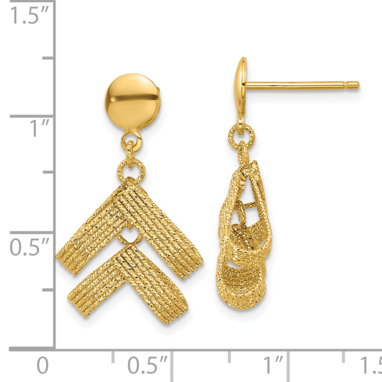 14K Polished and Textured Fancy Dangle Post Earrings