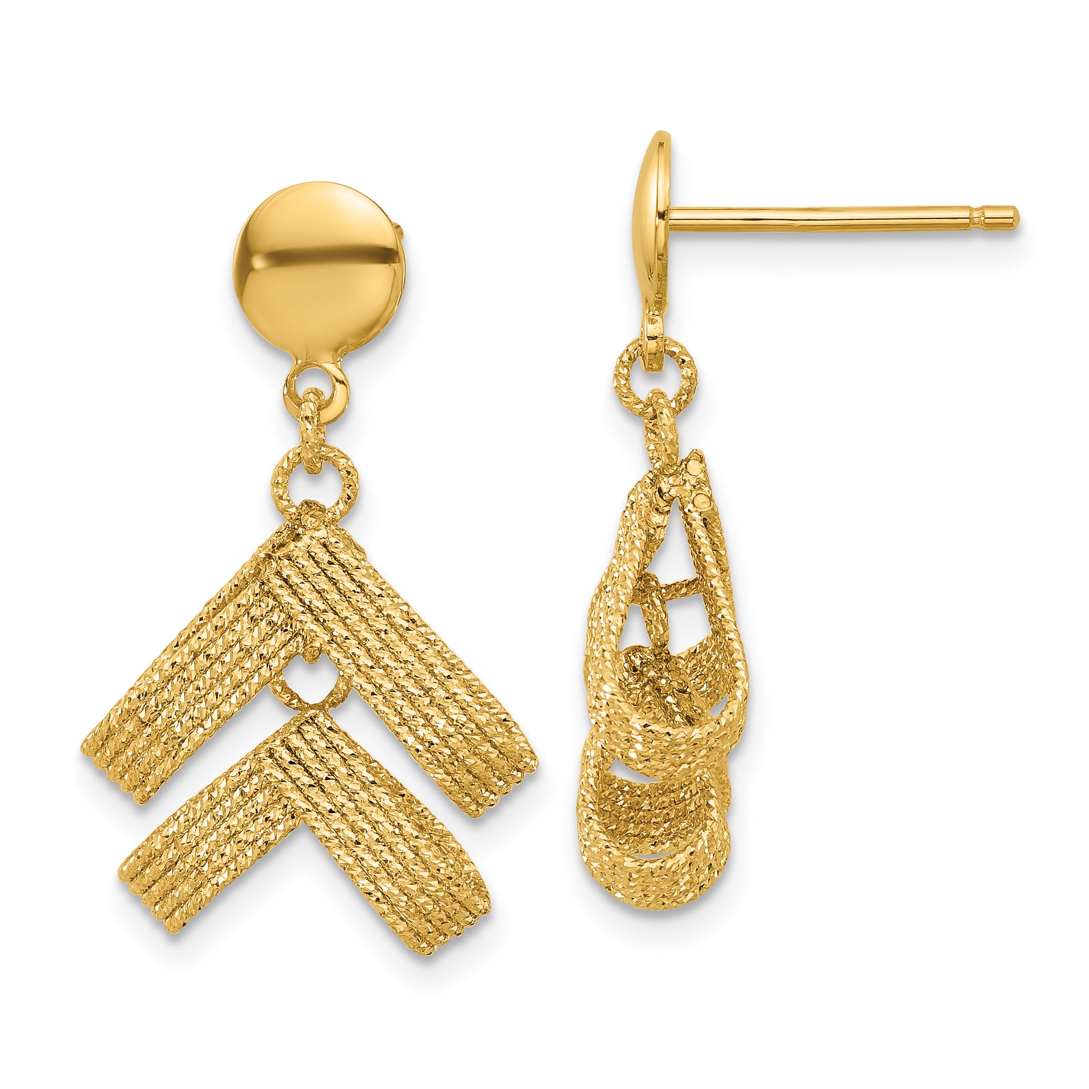 14K Polished and Textured Fancy Dangle Post Earrings Main image