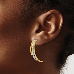 14K w/Rhodium Polished and D/C 3-Row Drop Post Earrings