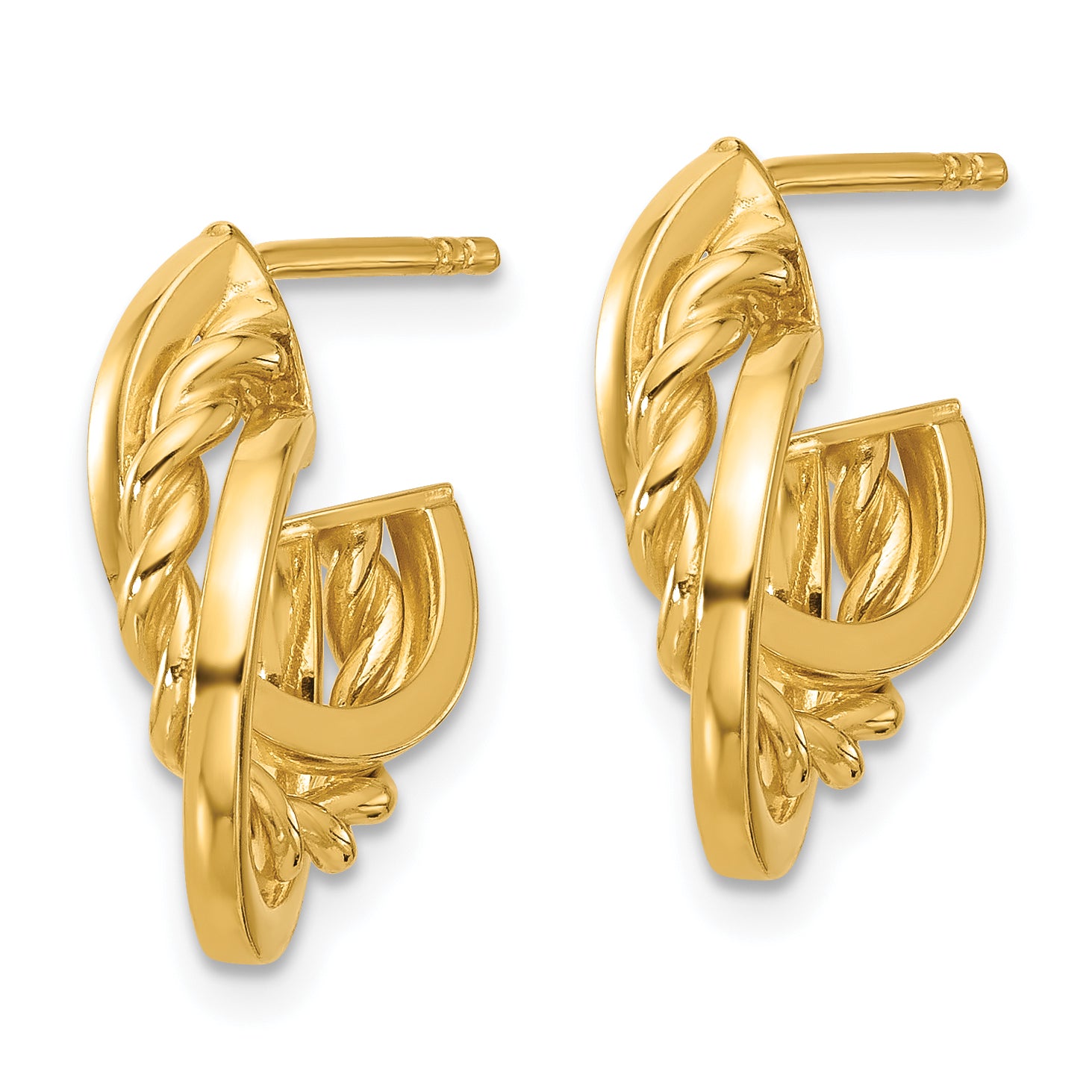 14K Polished Twisted J-Hoop Post Earrings Secondary image