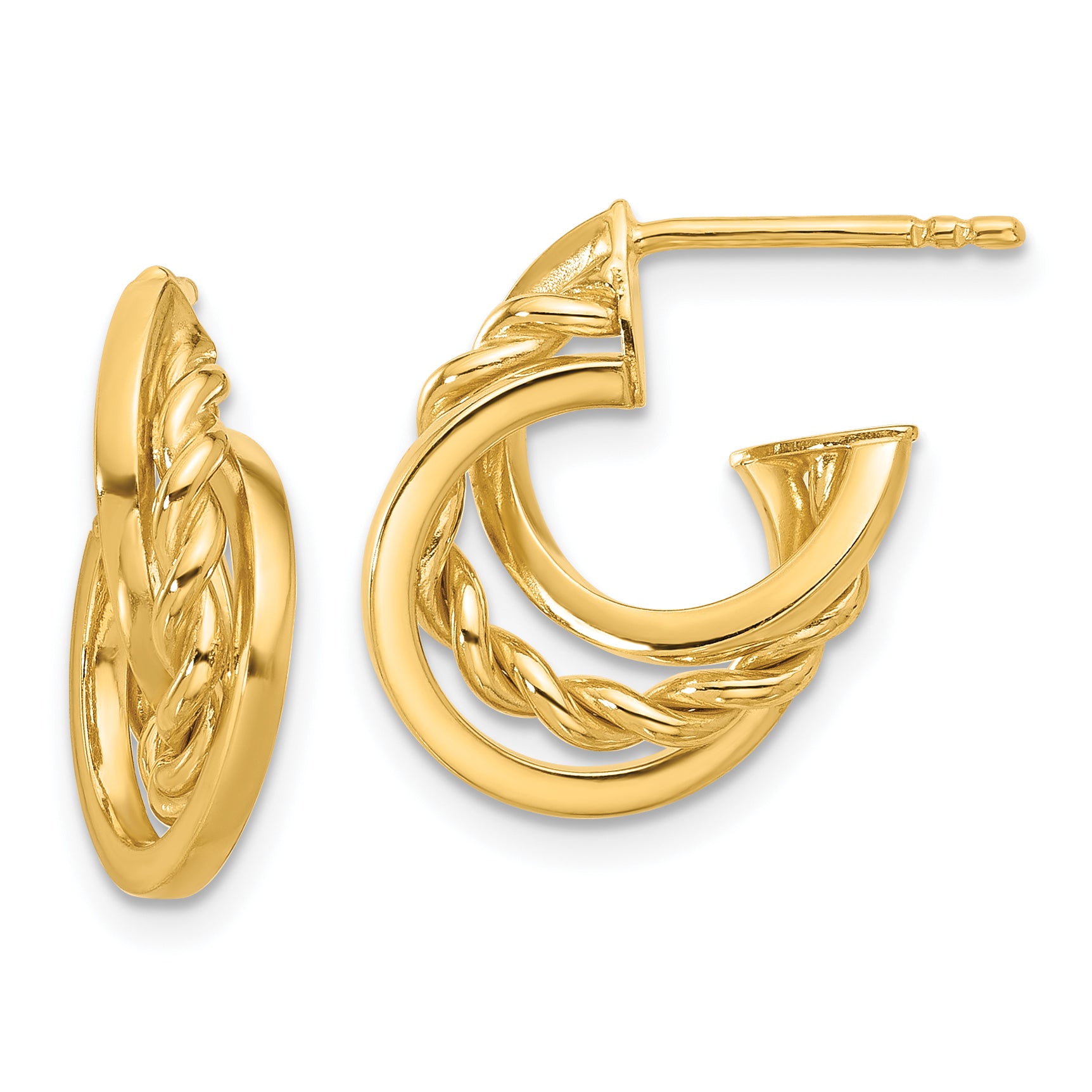 14K Polished Twisted J-Hoop Post Earrings Main image