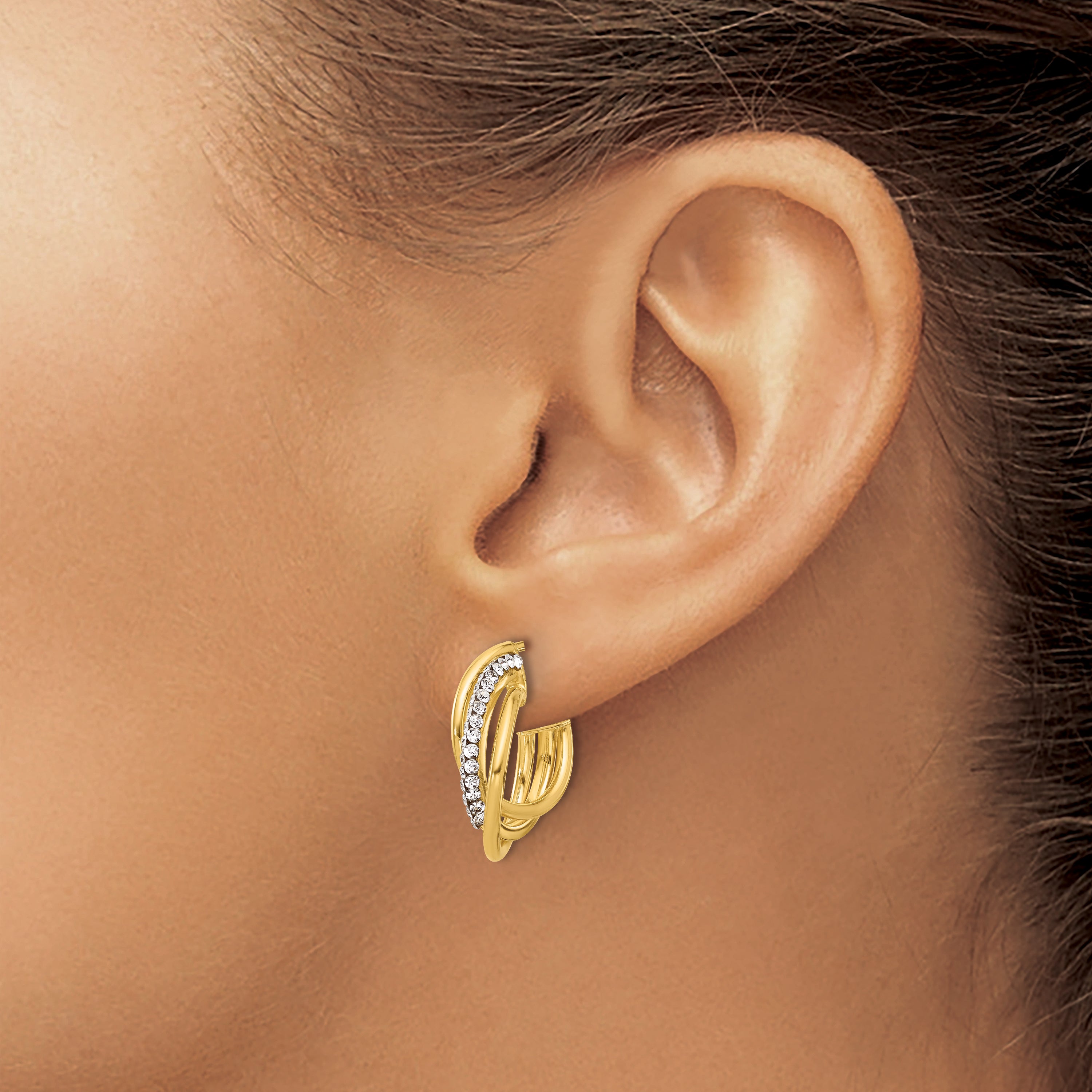 14K Polished Crystal J-Hoop Post Earrings