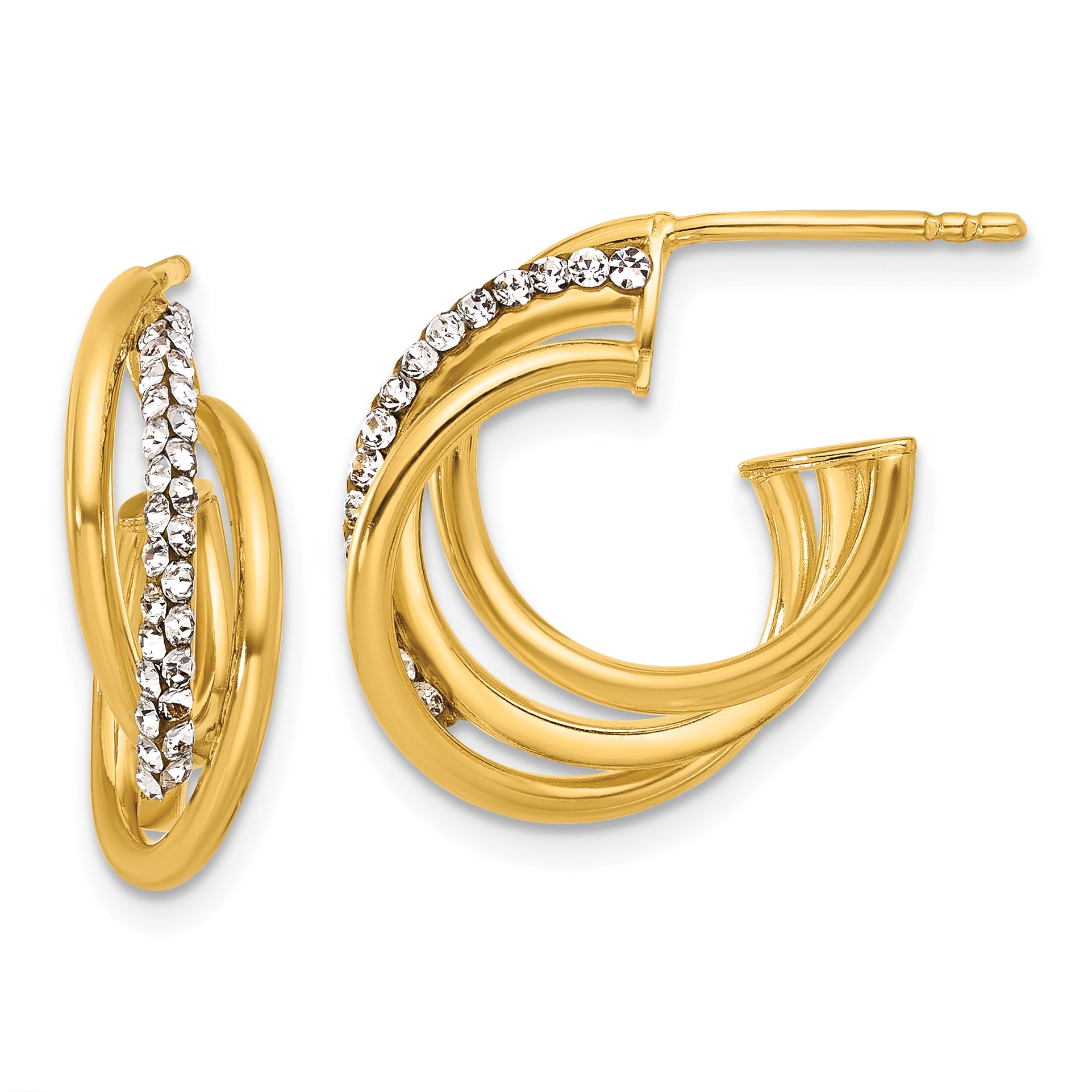 14K Polished Crystal J-Hoop Post Earrings Main image