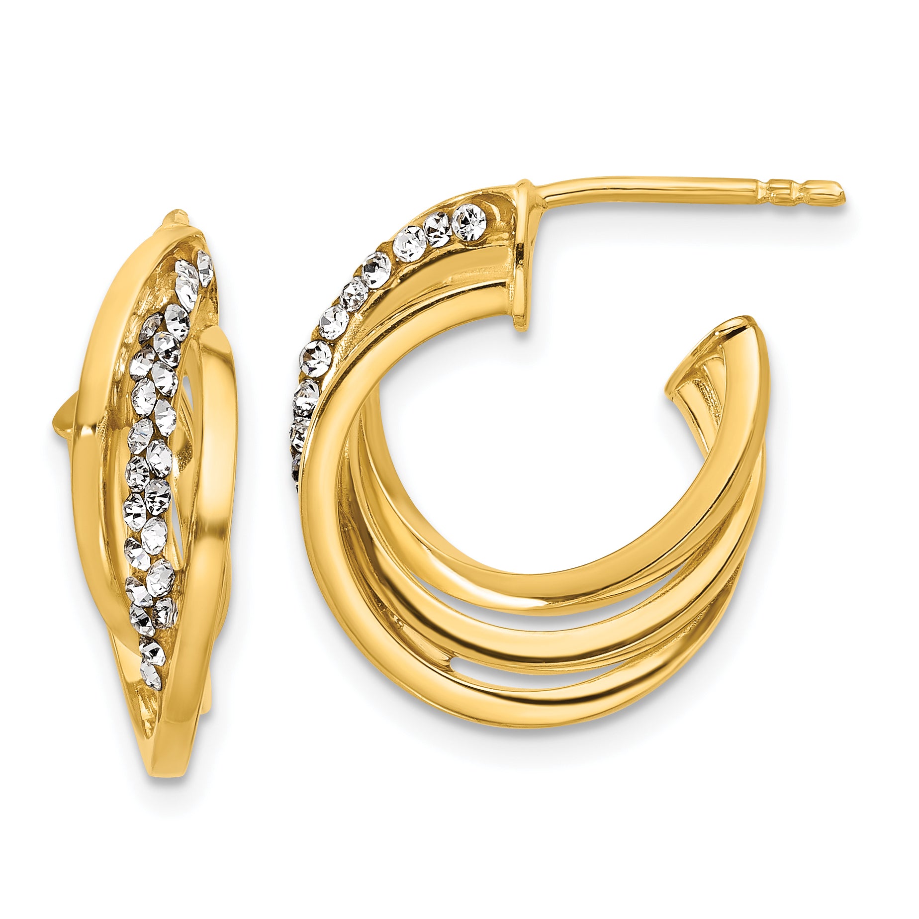 14K Polished Crystal J-Hoop Post Earrings Main image