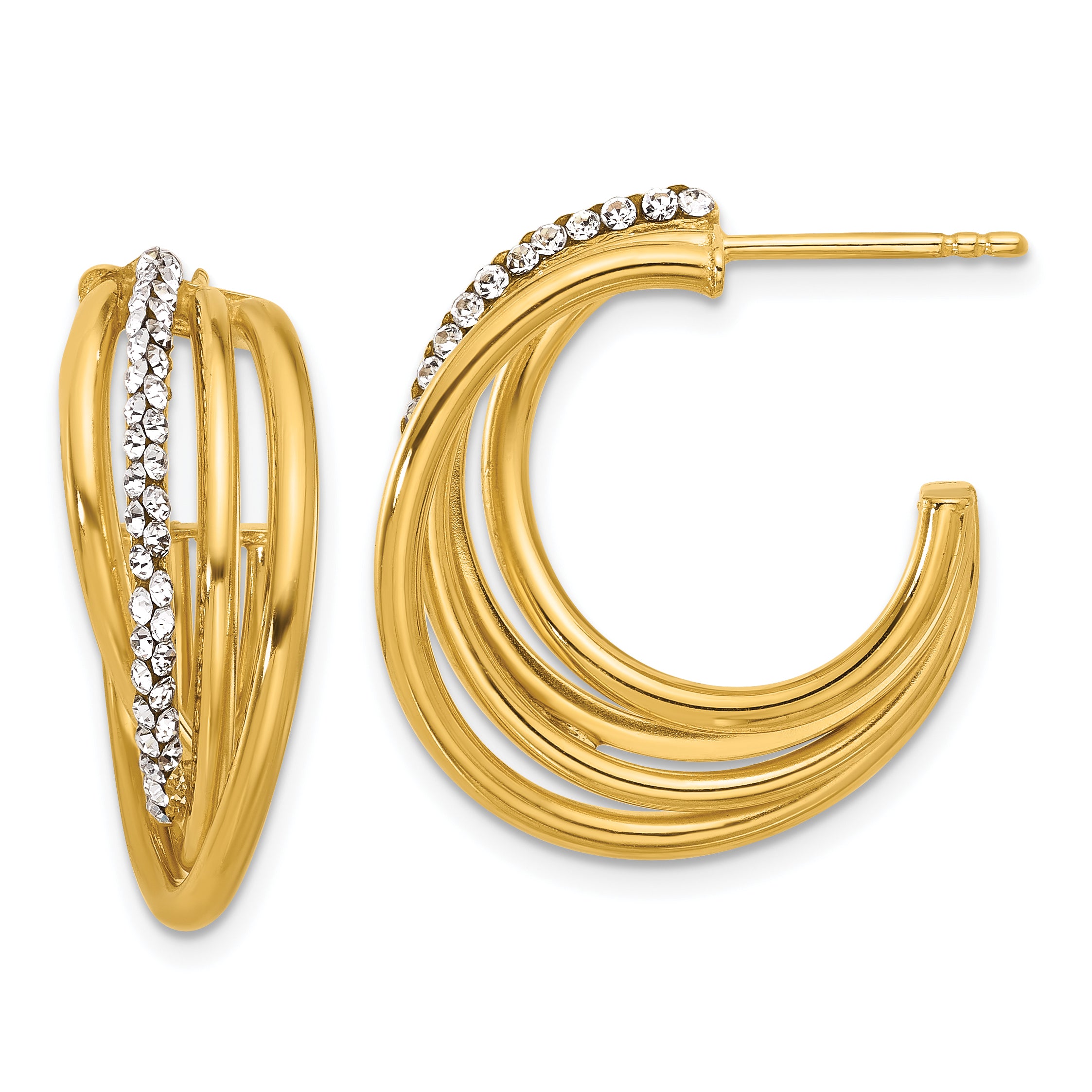 14K Polished Crystal J-Hoop Post Earrings Main image