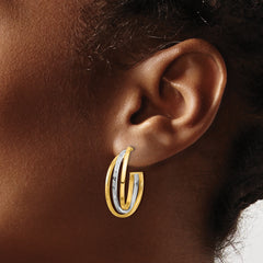 14K W/Wht Rhodium Polished / Diamond-cut J-Hoop Post Earrings