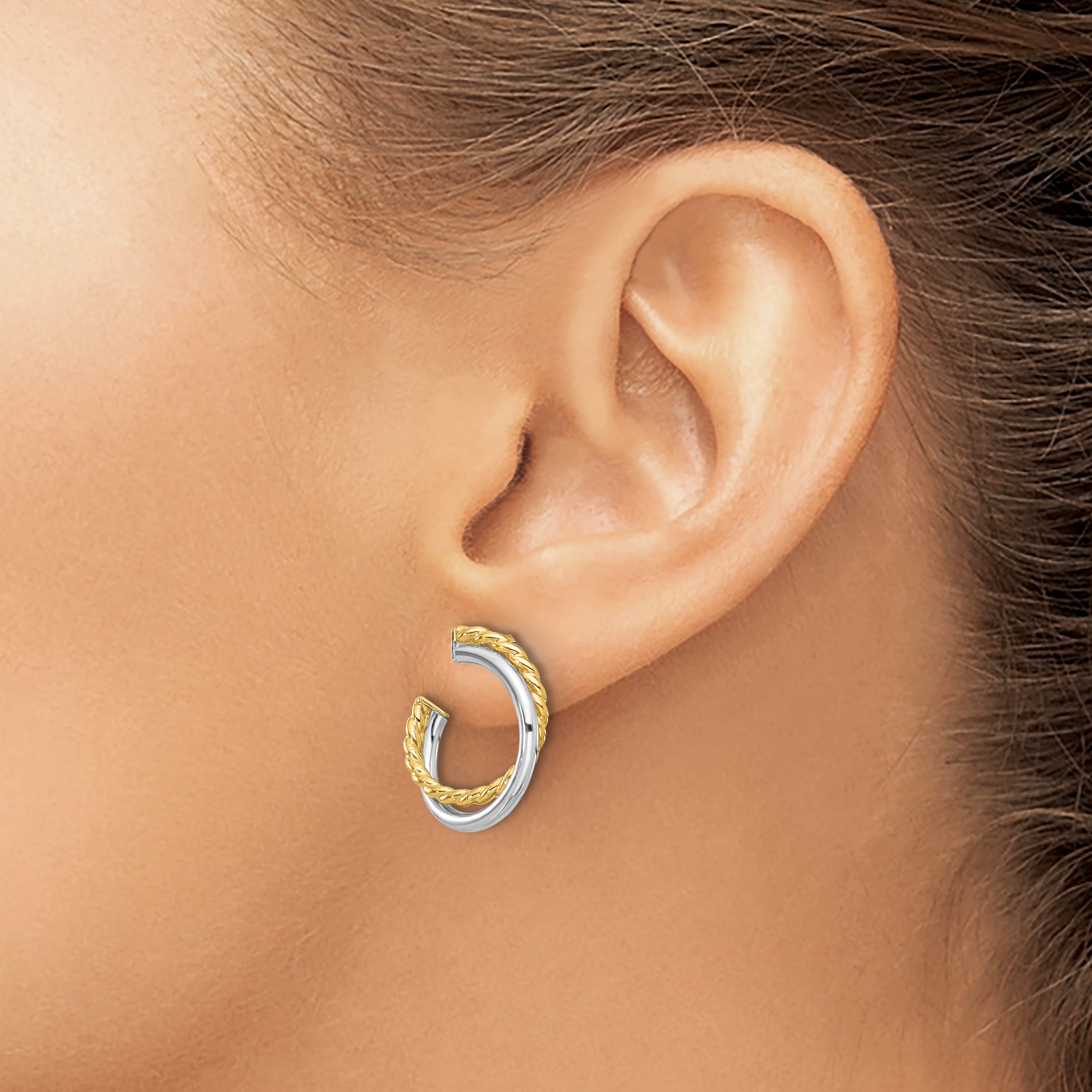 14K W/White Rhodium Polished and Twisted Post Earrings