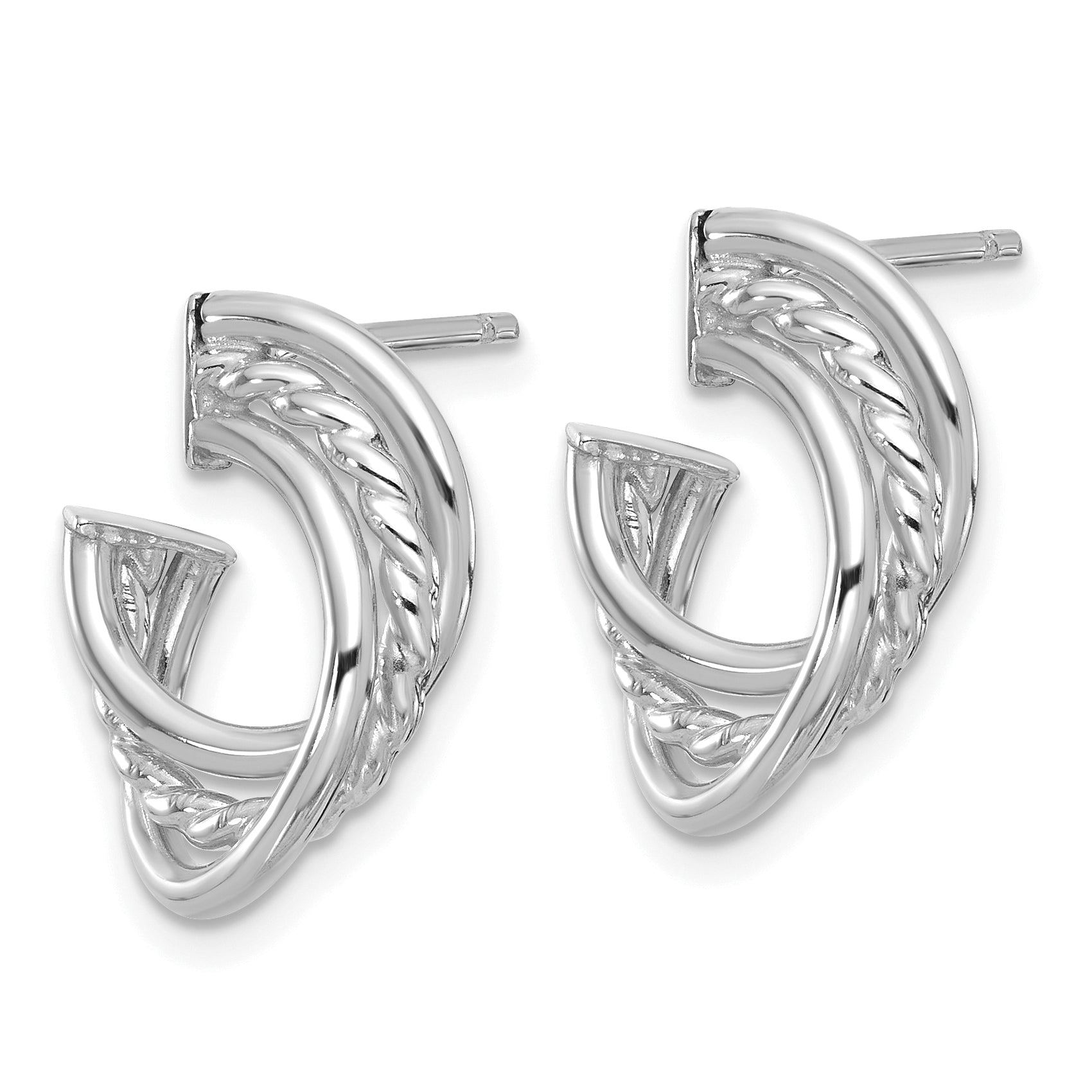 14K w/Wht RH-plating Polished and Twisted Post Earrings Secondary image