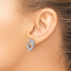 14K w/Wht RH-plating Polished and Twisted Post Earrings