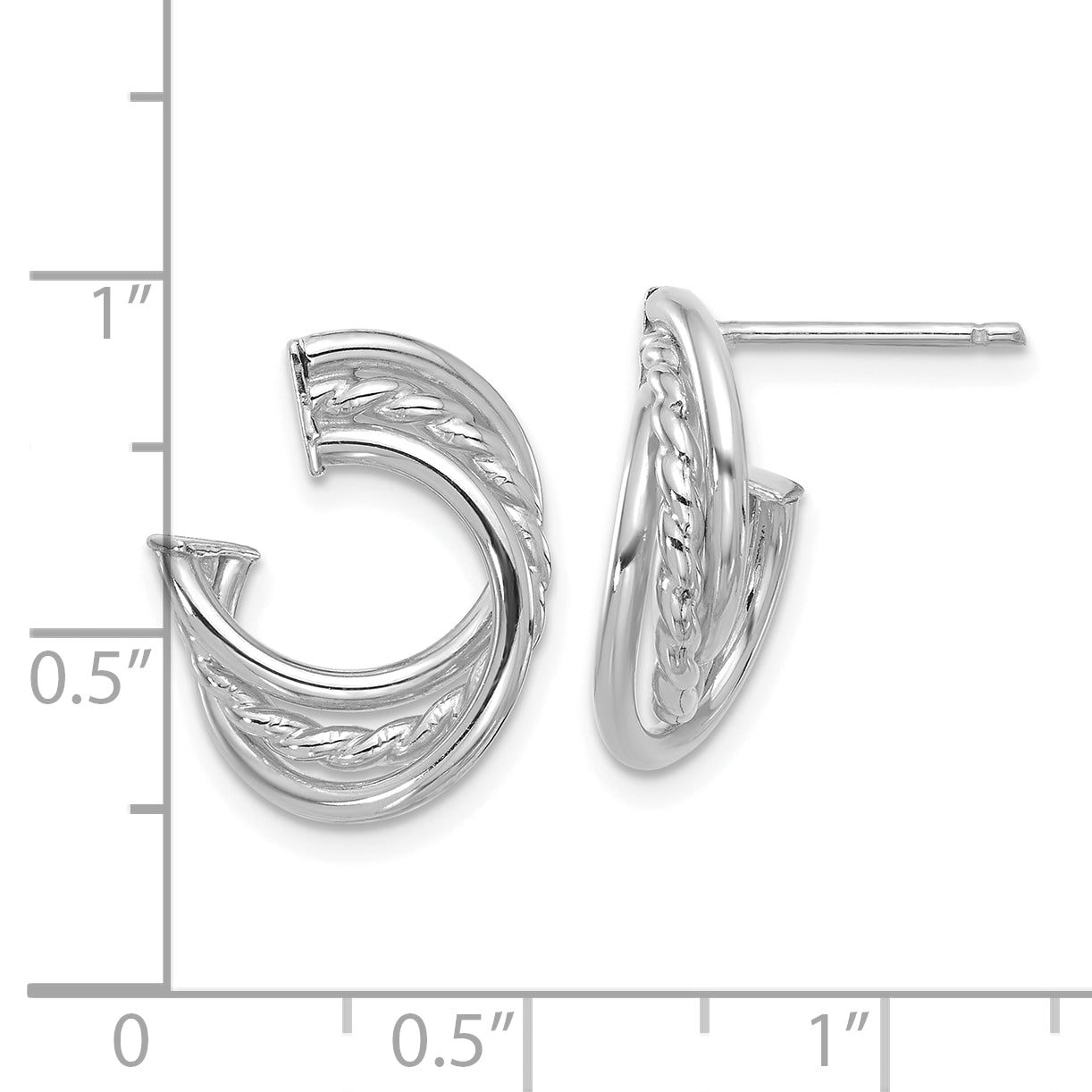 14K w/Wht RH-plating Polished and Twisted Post Earrings